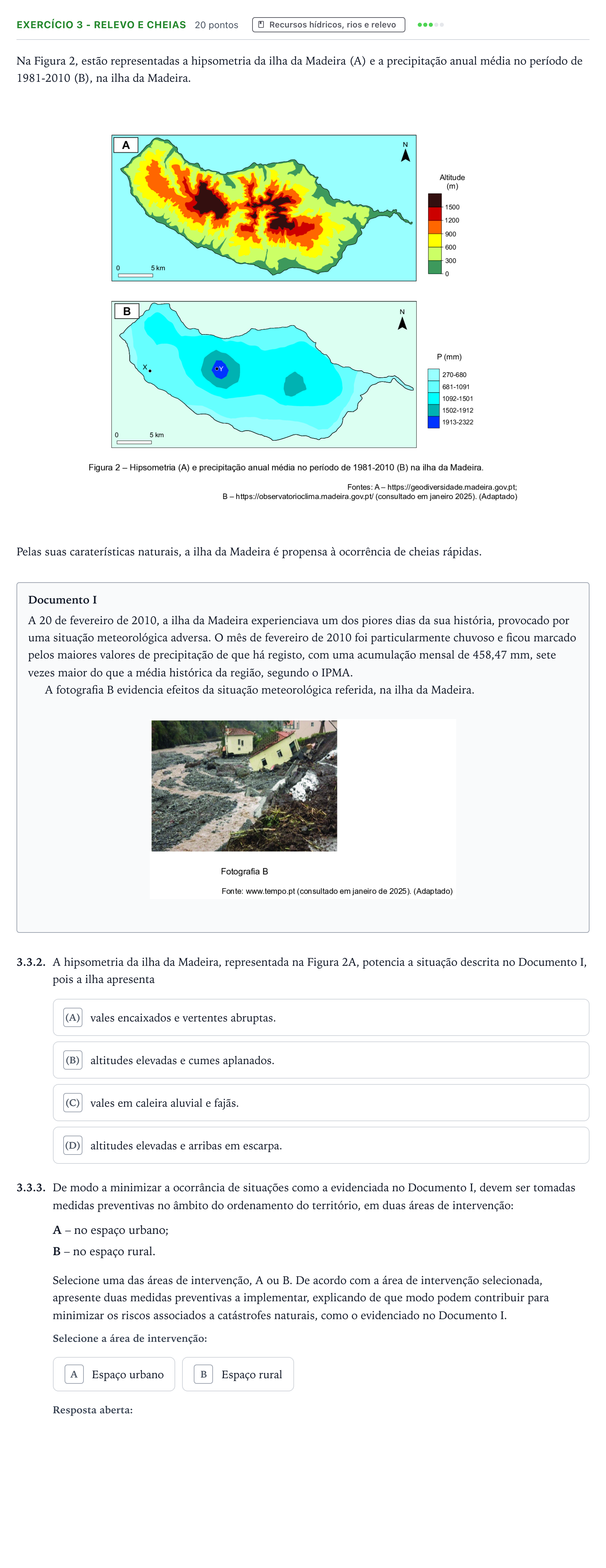 Enunciado: Exercício 3 - Relevo e cheias · Exame Nacional Geografia A Época especial 2025