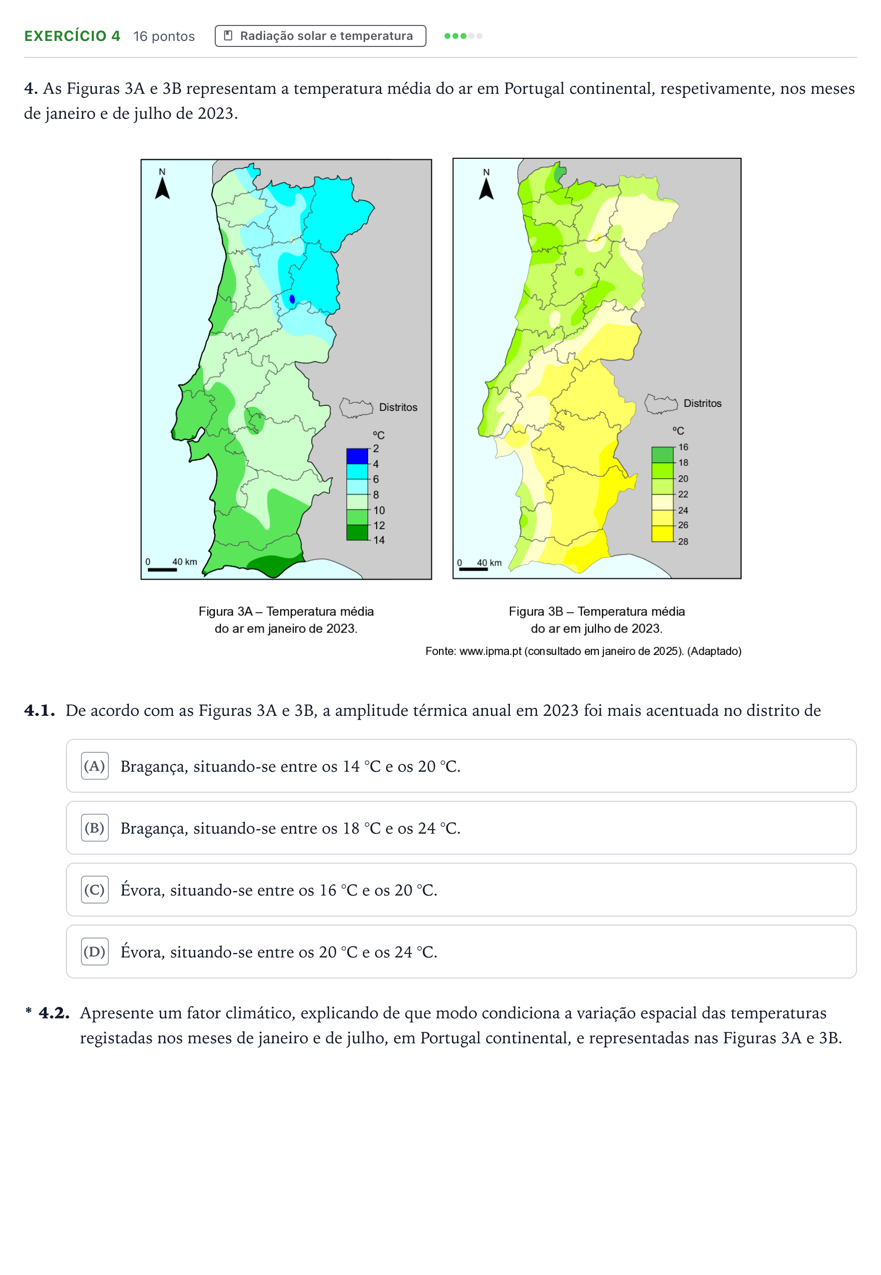 Enunciado: Exercício 4 · Exame Nacional Geografia A Época especial 2025