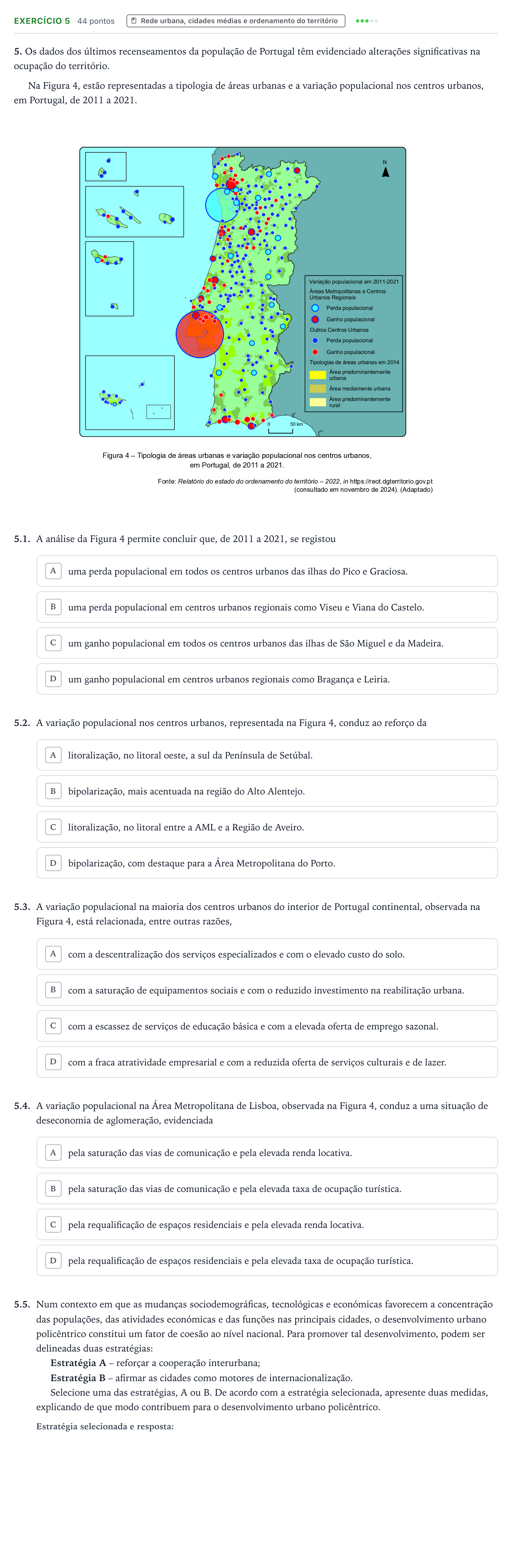 Enunciado: Exercício 5 · Exame Nacional Geografia A Época especial 2025
