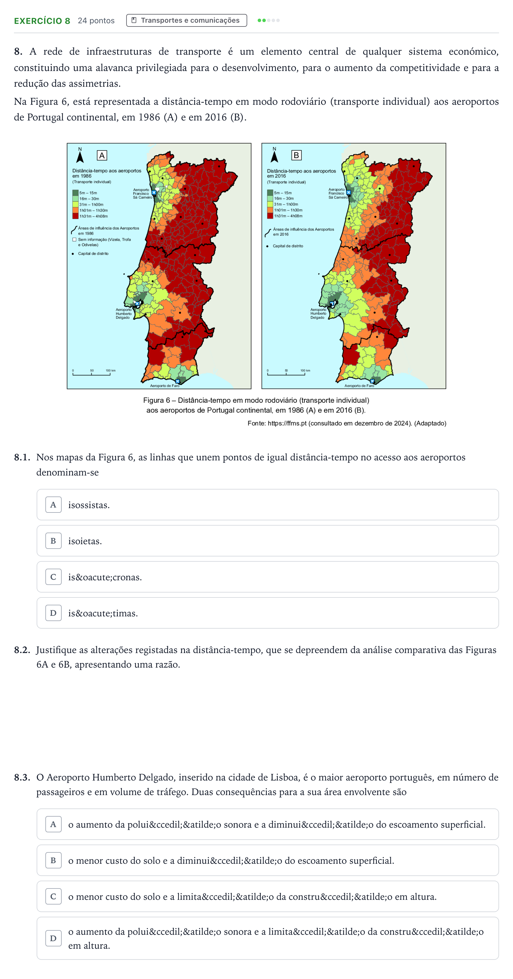 Enunciado: Exercício 8 - Transportes · Exame Nacional Geografia A Época especial 2025
