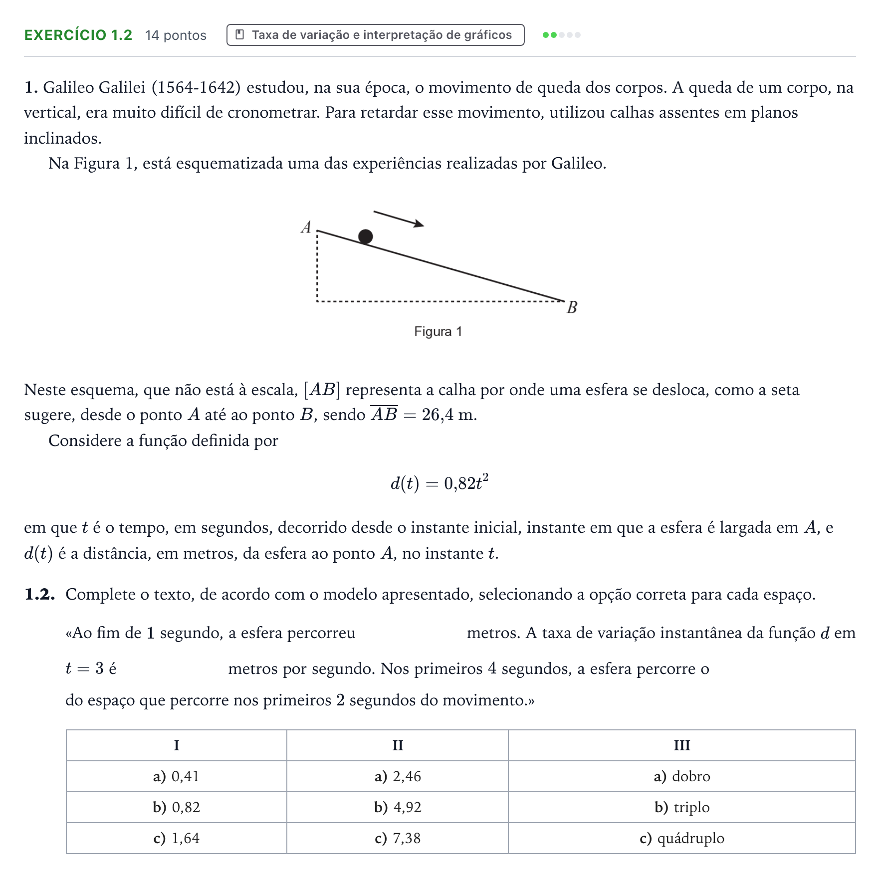 Enunciado: Exercício 1.2 · Exame Nacional Matemática B 1.ª fase 2025