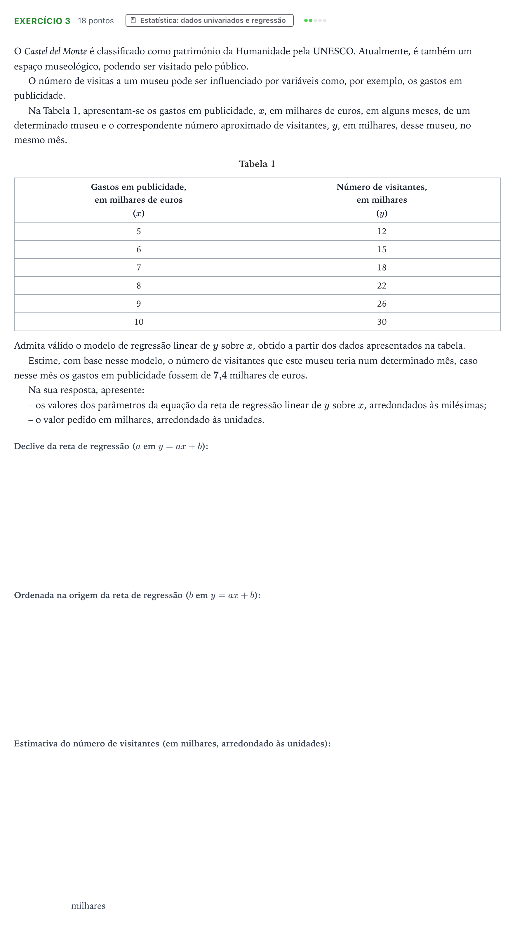 Enunciado: Exercício 3 · Exame Nacional Matemática B 1.ª fase 2025