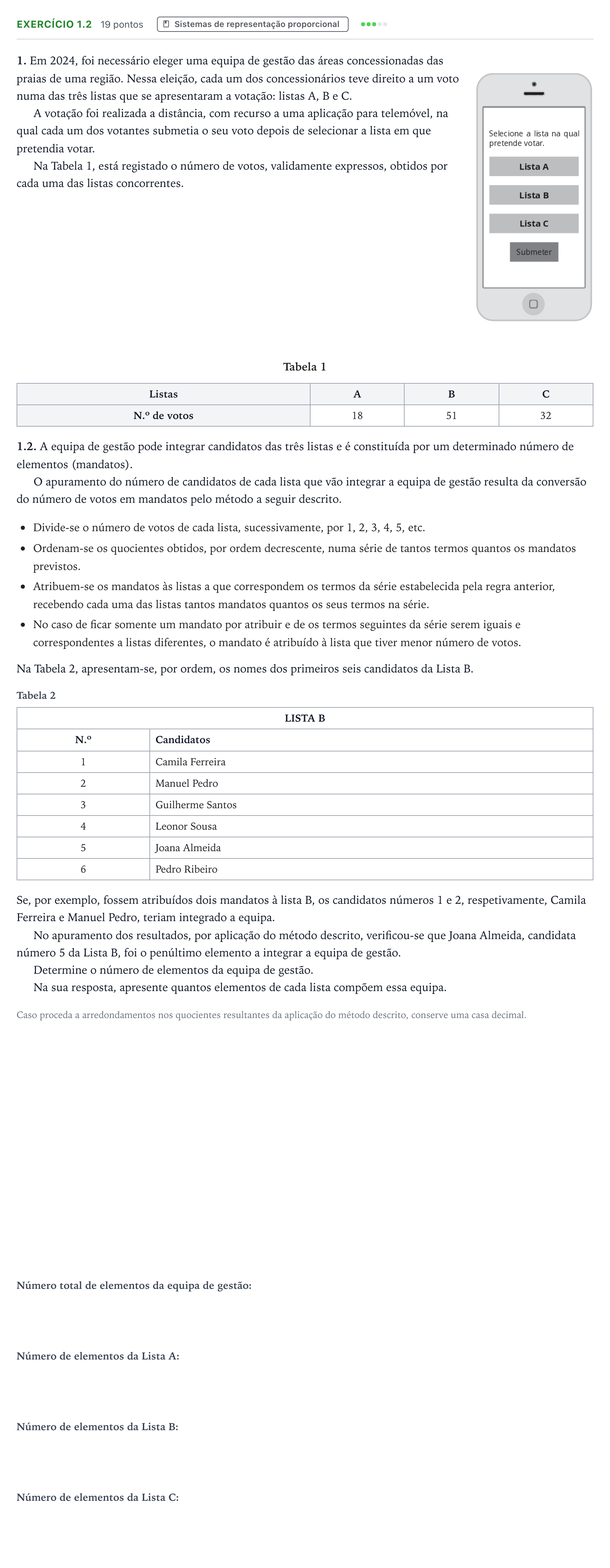 Enunciado: Exercício 1.2 · Exame Nacional Matemática Aplicada às Ciências Sociais 1.ª fase 2025