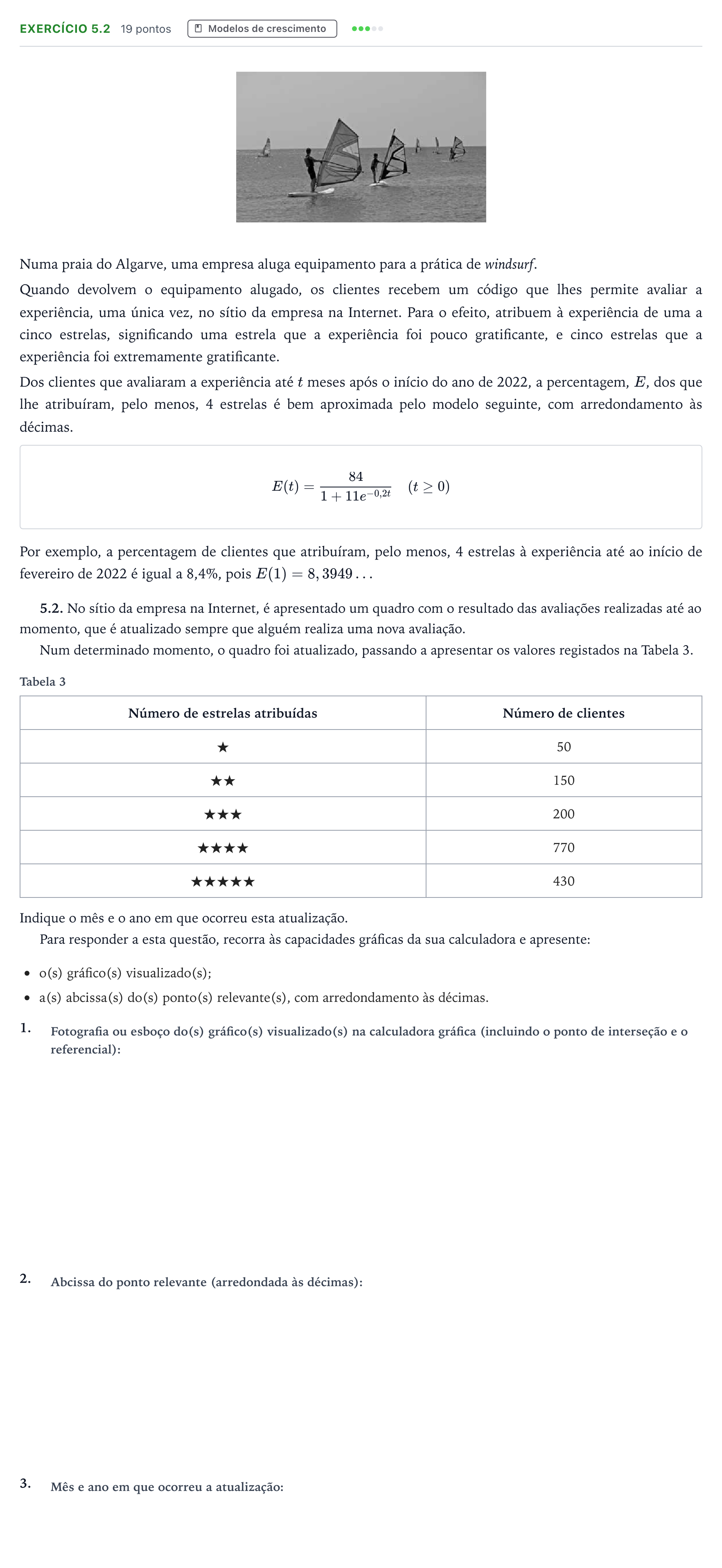 Enunciado: Exercício 5.2 · Exame Nacional Matemática Aplicada às Ciências Sociais 1.ª fase 2025