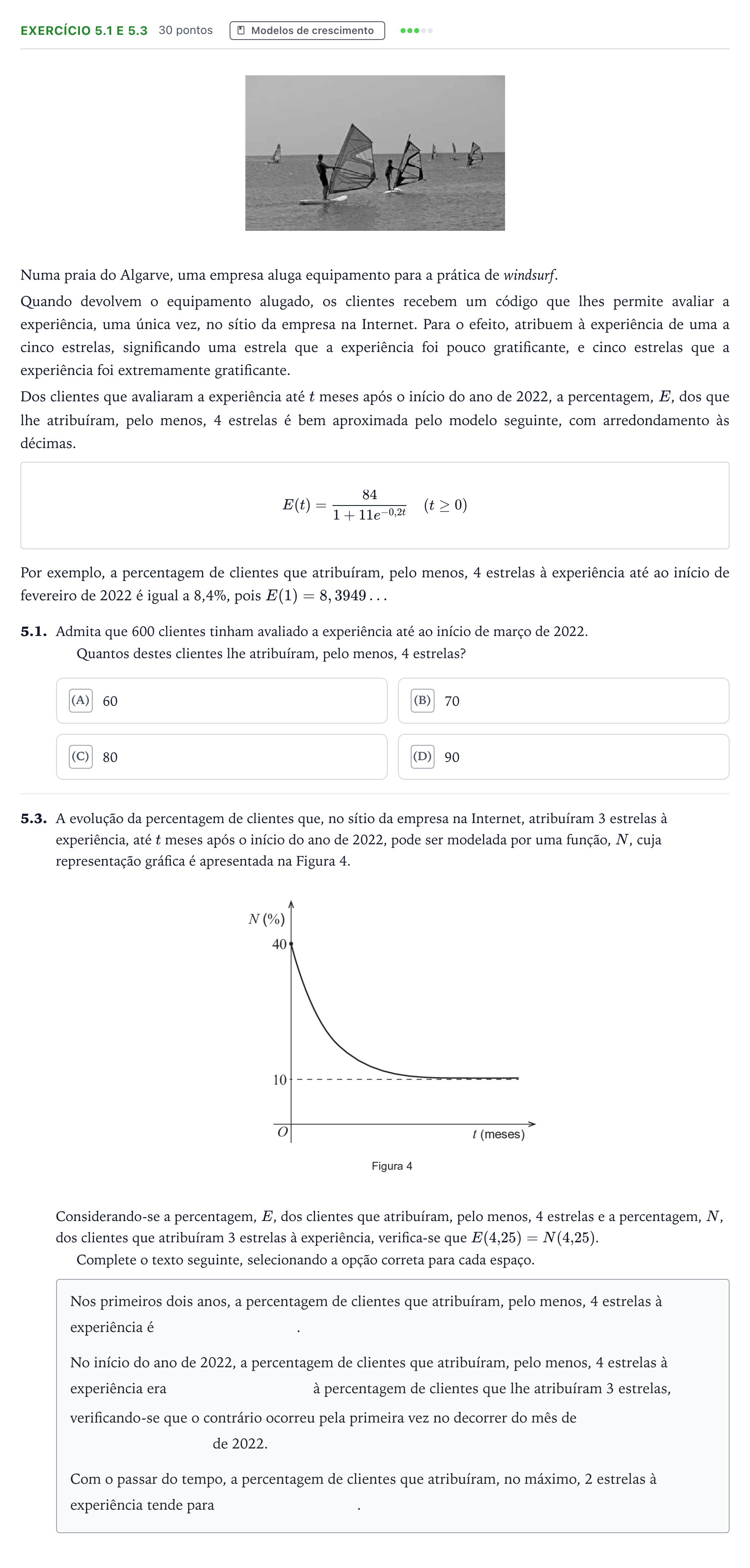 Enunciado: Exercício 5.1 e 5.3 · Exame Nacional Matemática Aplicada às Ciências Sociais 1.ª fase 2025