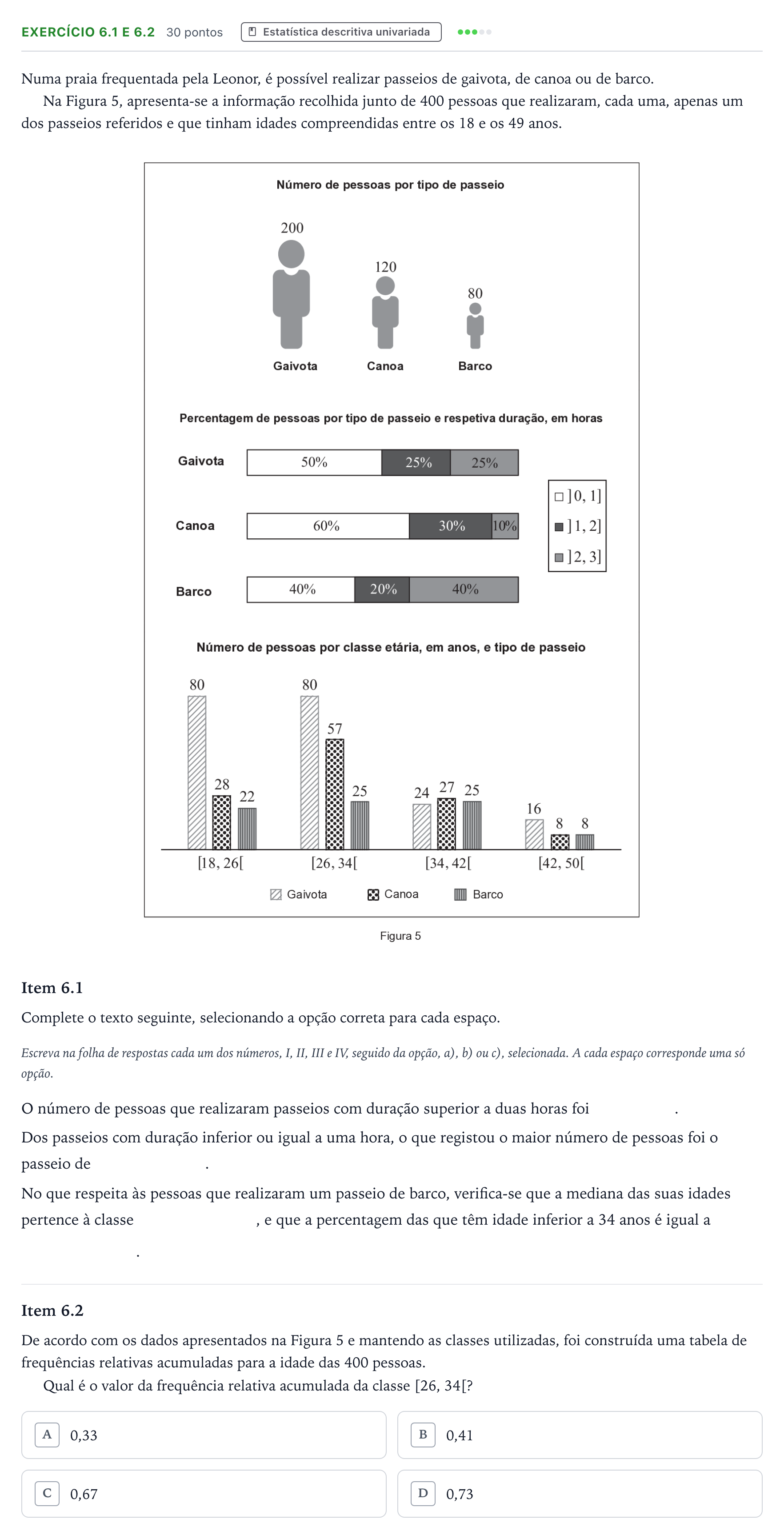 Enunciado: Exercício 6.1 e 6.2 · Exame Nacional Matemática Aplicada às Ciências Sociais 1.ª fase 2025