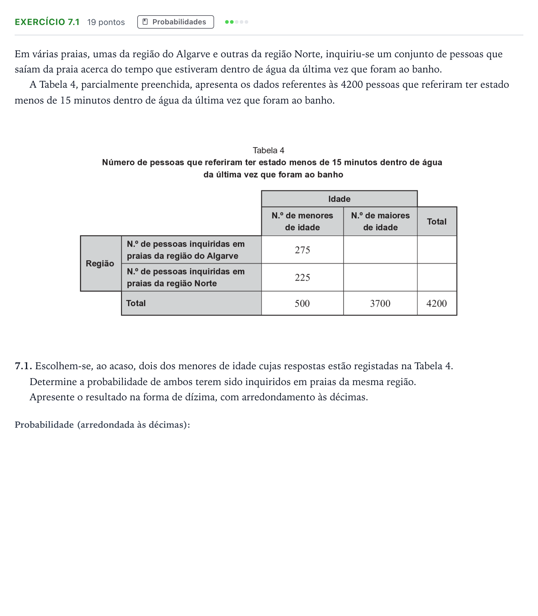 Enunciado: Exercício 7.1 · Exame Nacional Matemática Aplicada às Ciências Sociais 1.ª fase 2025