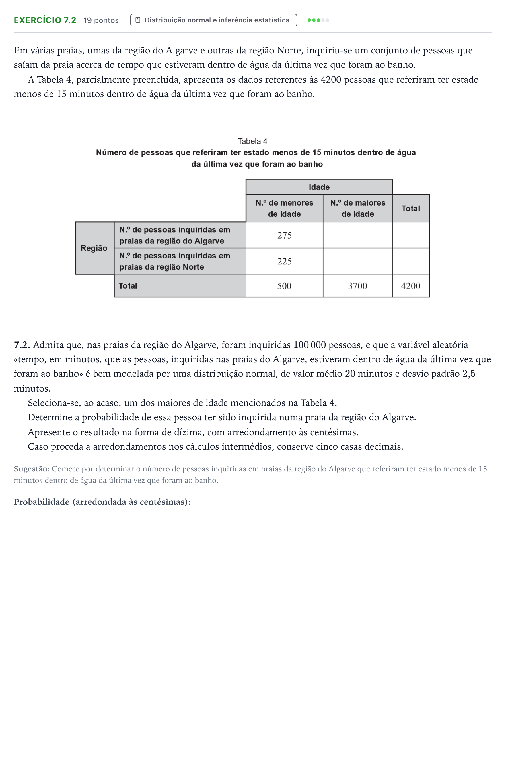 Enunciado: Exercício 7.2 · Exame Nacional Matemática Aplicada às Ciências Sociais 1.ª fase 2025