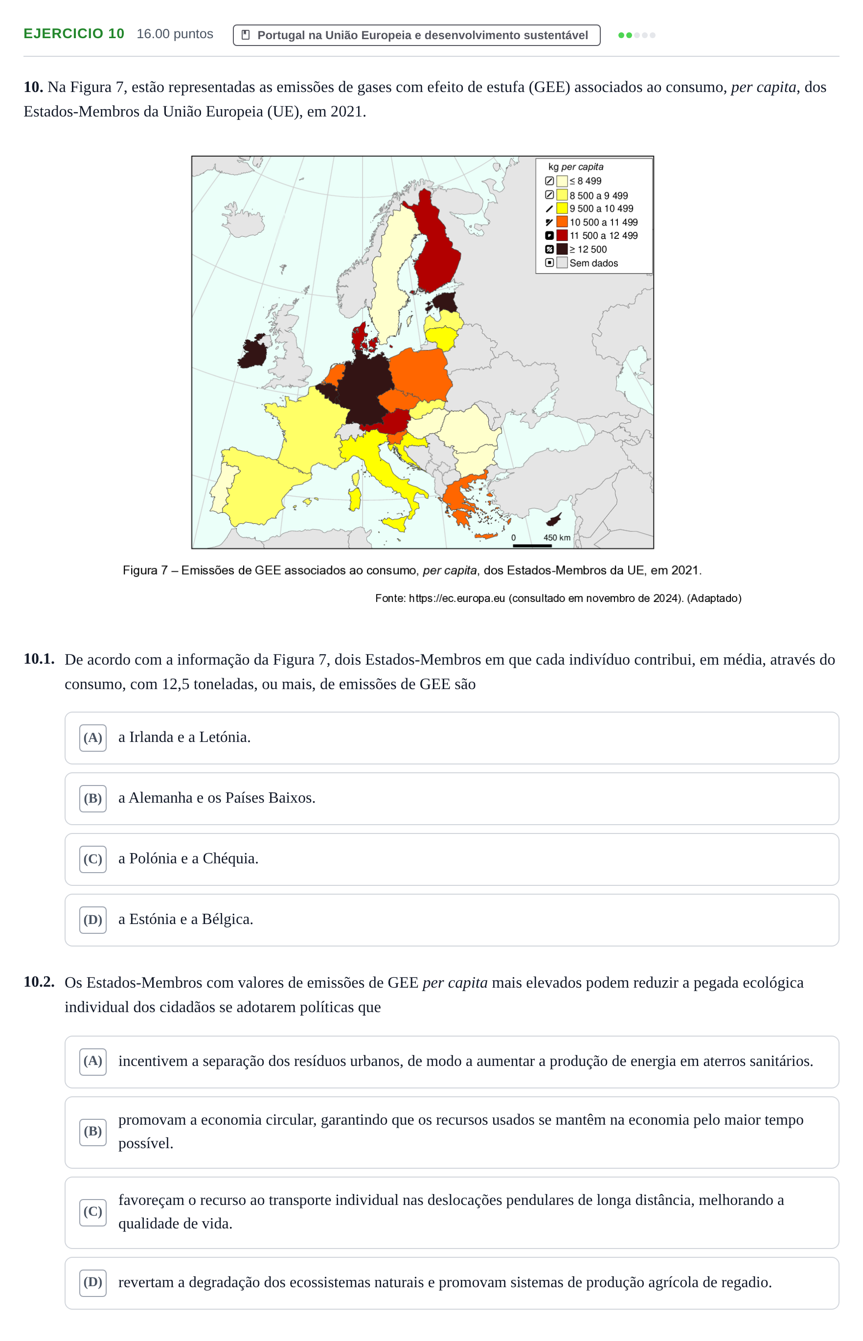 Enunciado: Exercício 10 · Exame Nacional Geografia A 1.ª fase 2025