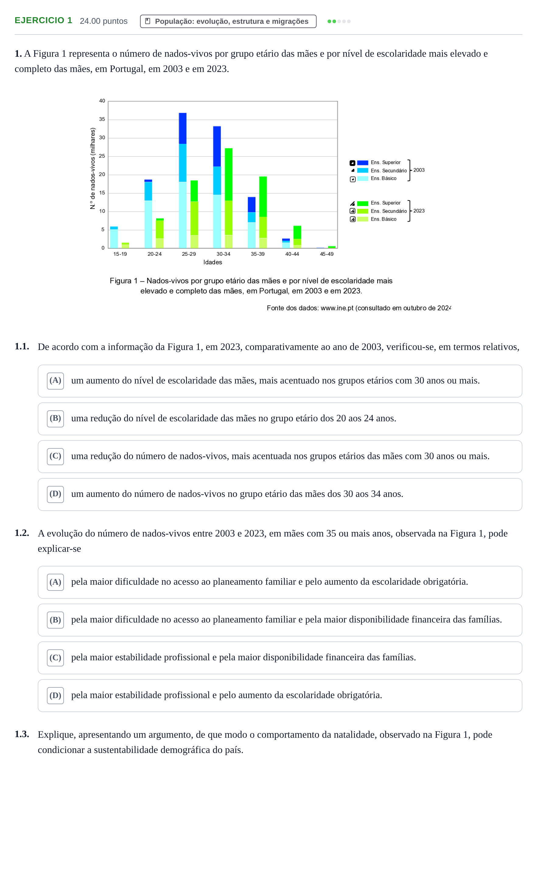 Enunciado: Exercício 1 · Exame Nacional Geografia A 1.ª fase 2025