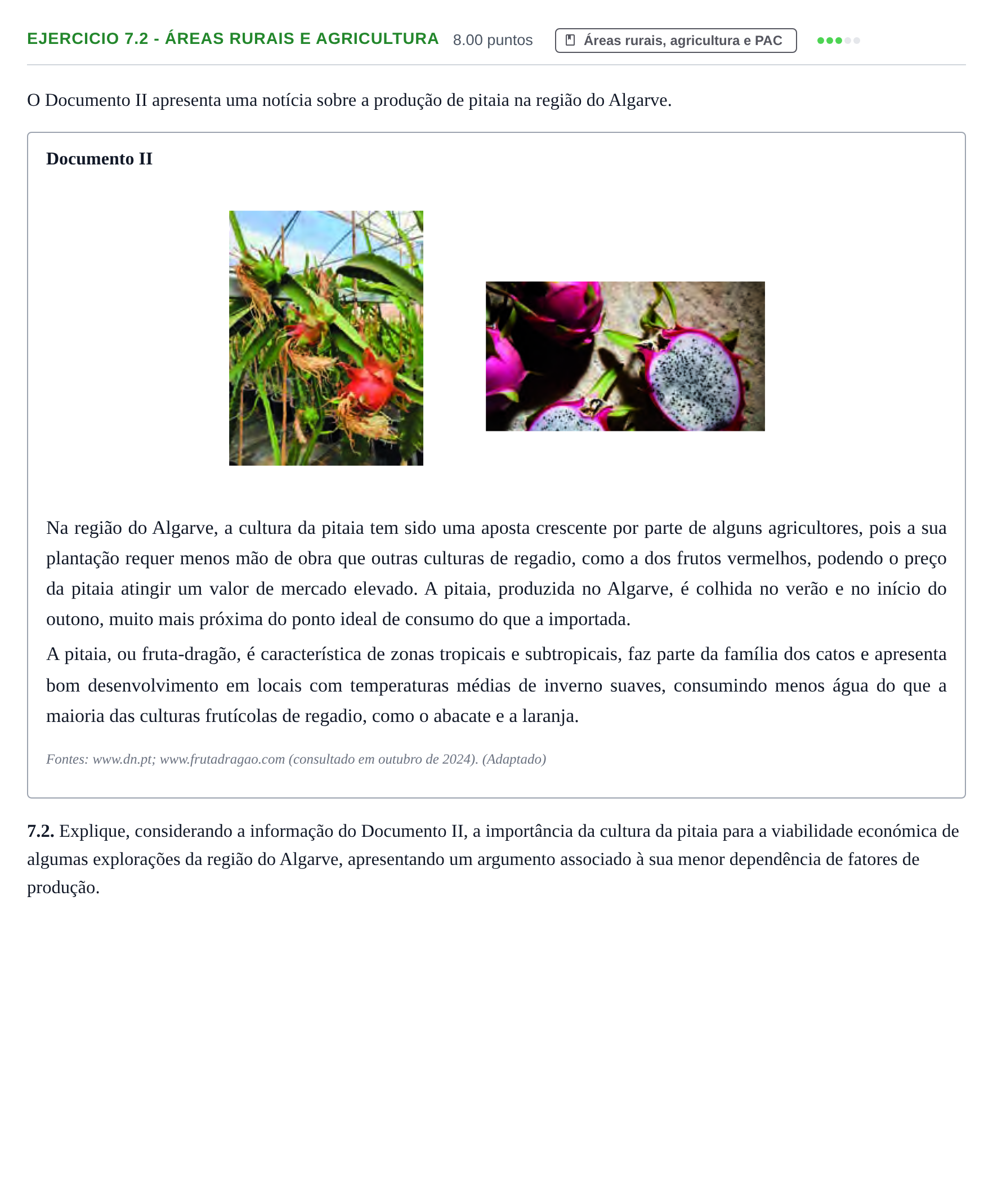 Enunciado: Exercício 7.2 - Áreas rurais e agricultura · Exame Nacional Geografia A 1.ª fase 2025