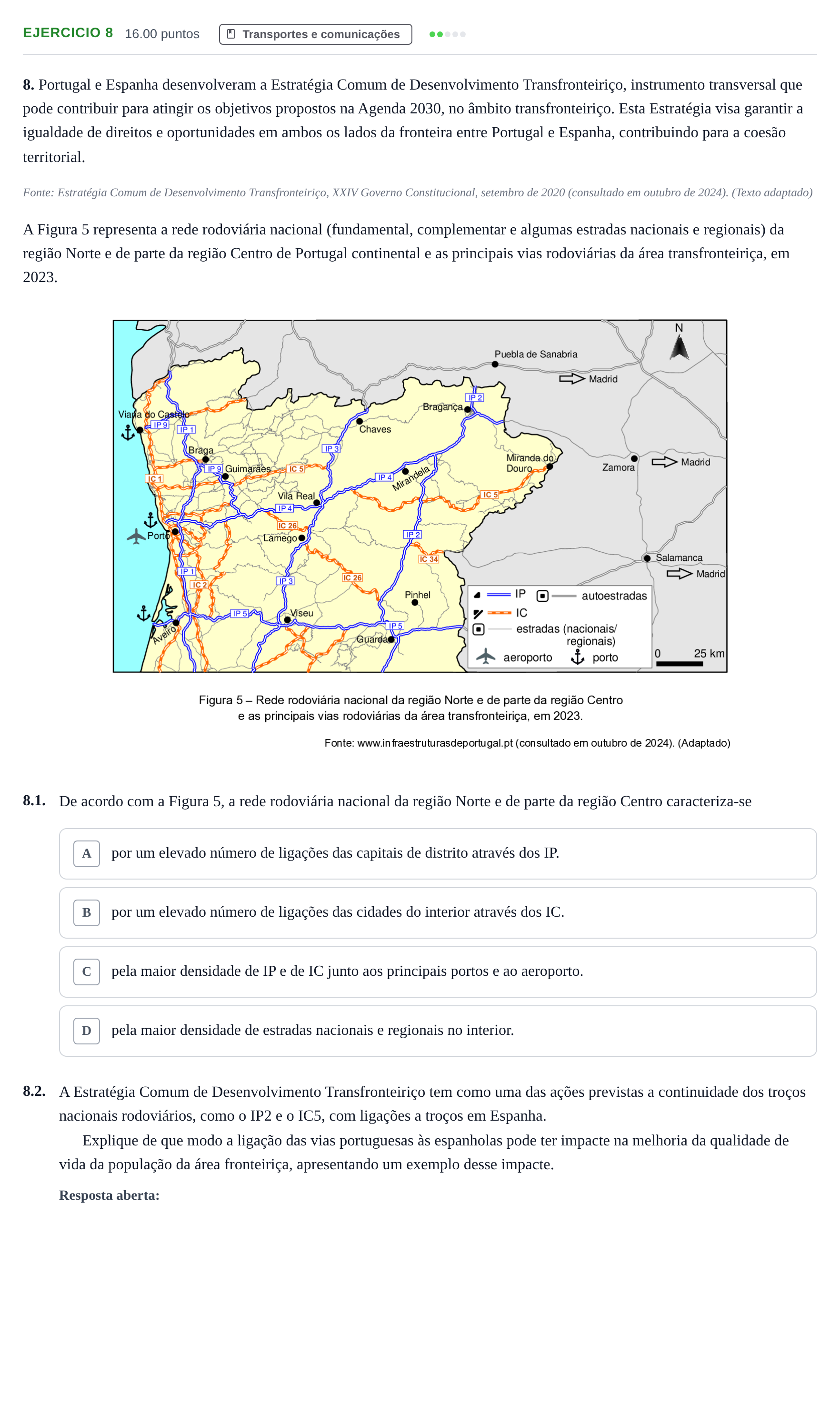 Enunciado: Exercício 8 · Exame Nacional Geografia A 1.ª fase 2025