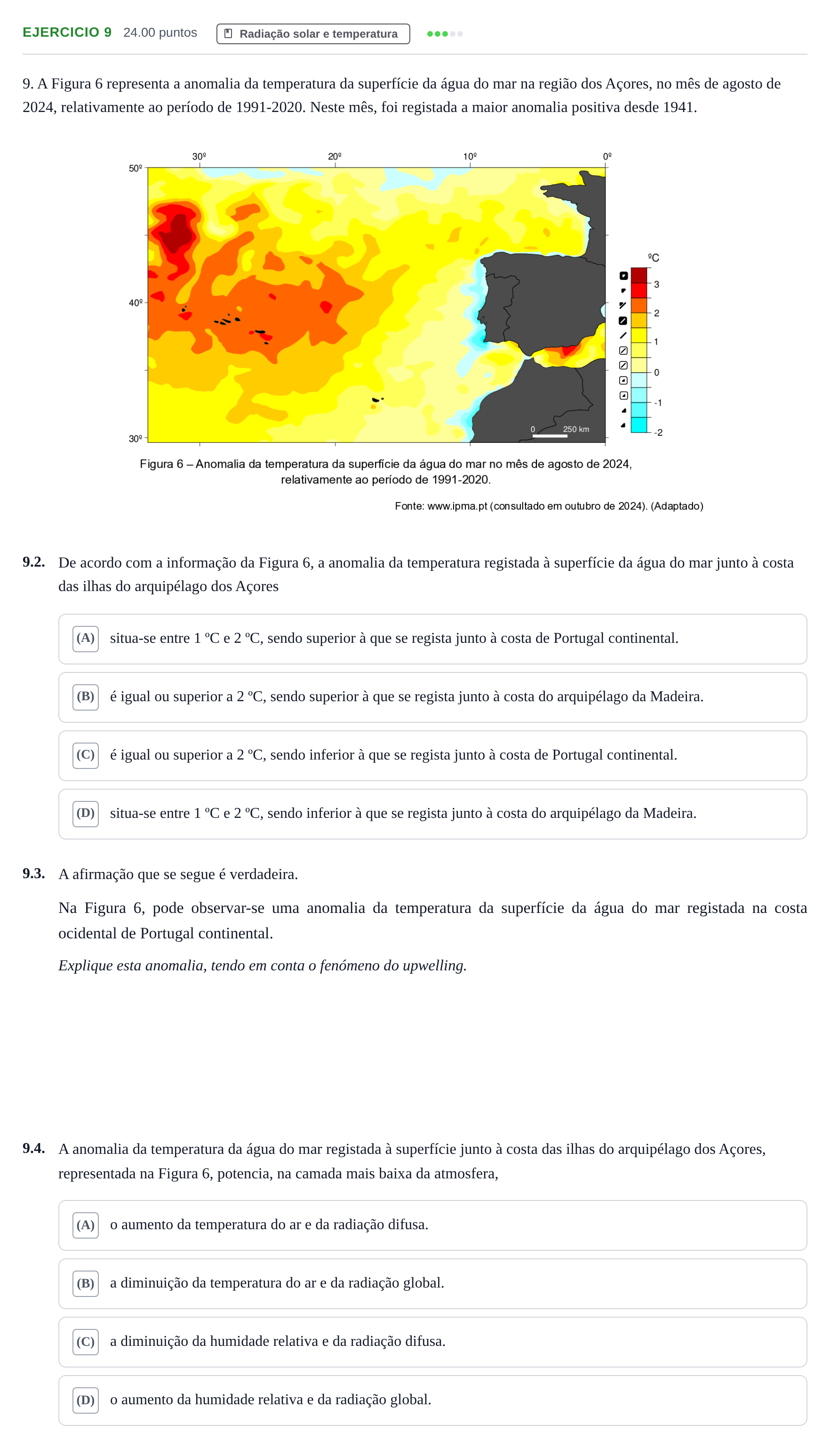Enunciado: Exercício 9 - Radiação solar e temperatura · Exame Nacional Geografia A 1.ª fase 2025