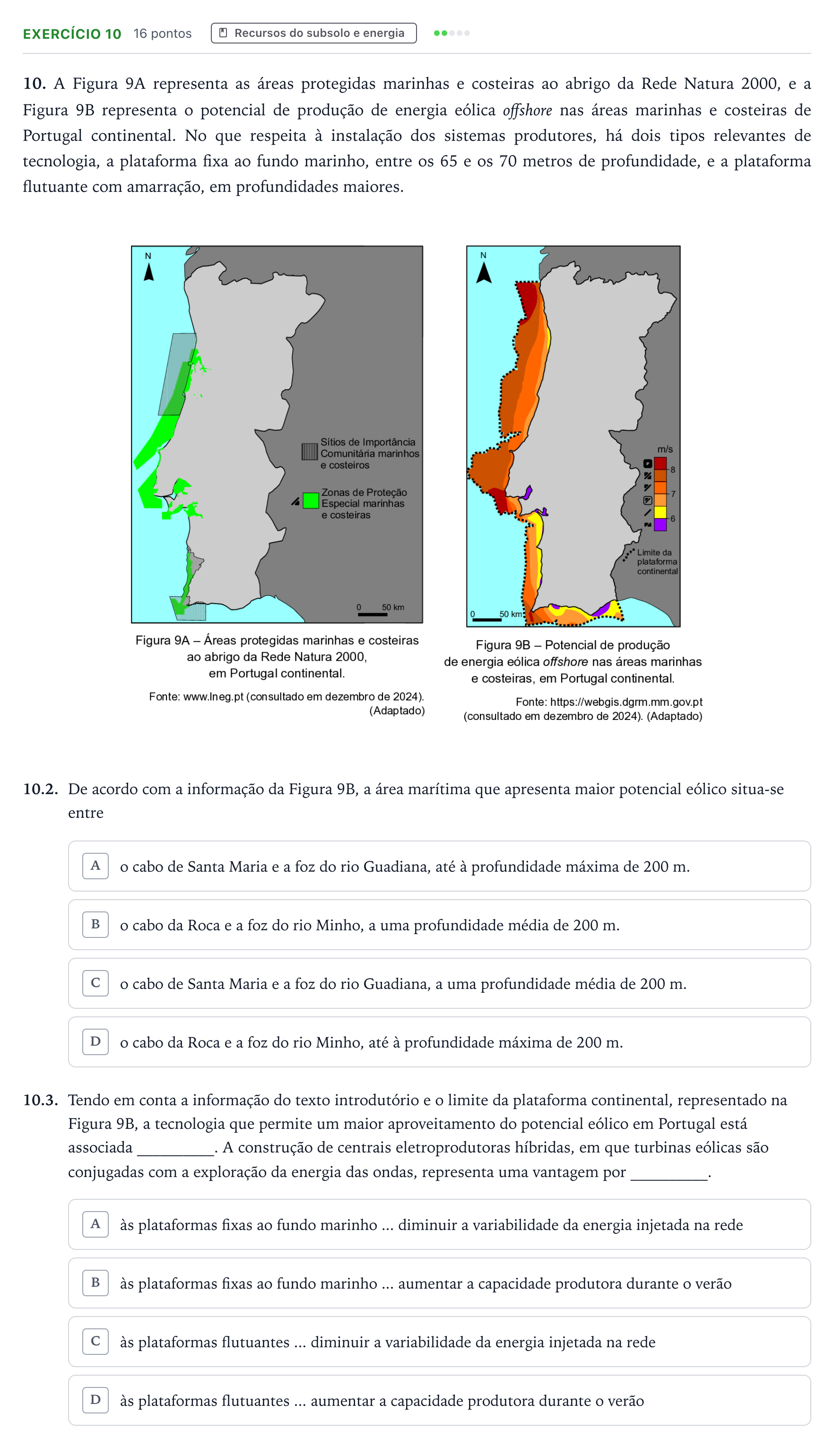 Enunciado: Exercício 10 - Recursos do subsolo e energia · Exame Nacional Geografia A 2.ª fase 2025