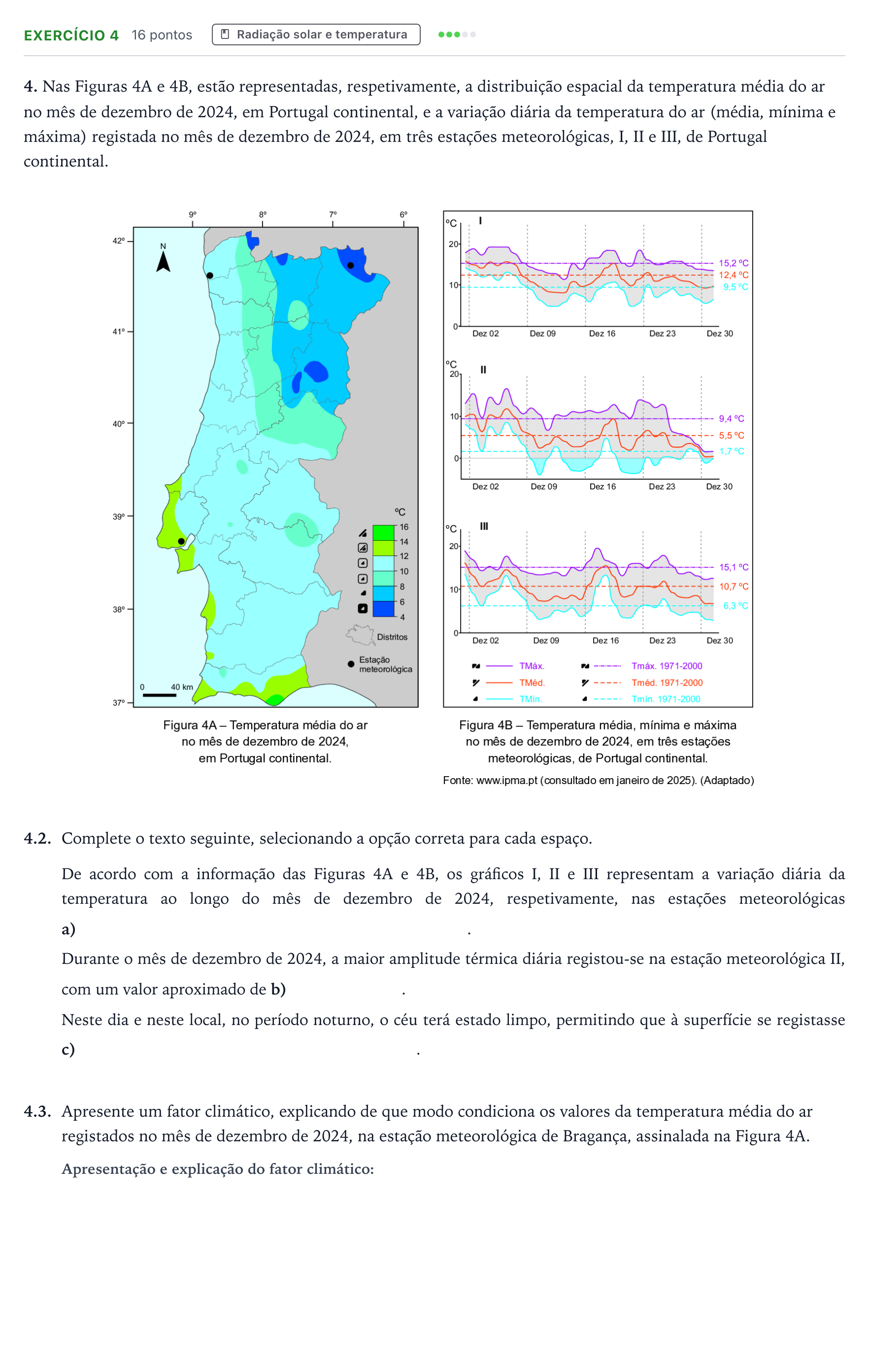 Enunciado: Exercício 4 - Radiação solar e temperatura · Exame Nacional Geografia A 2.ª fase 2025
