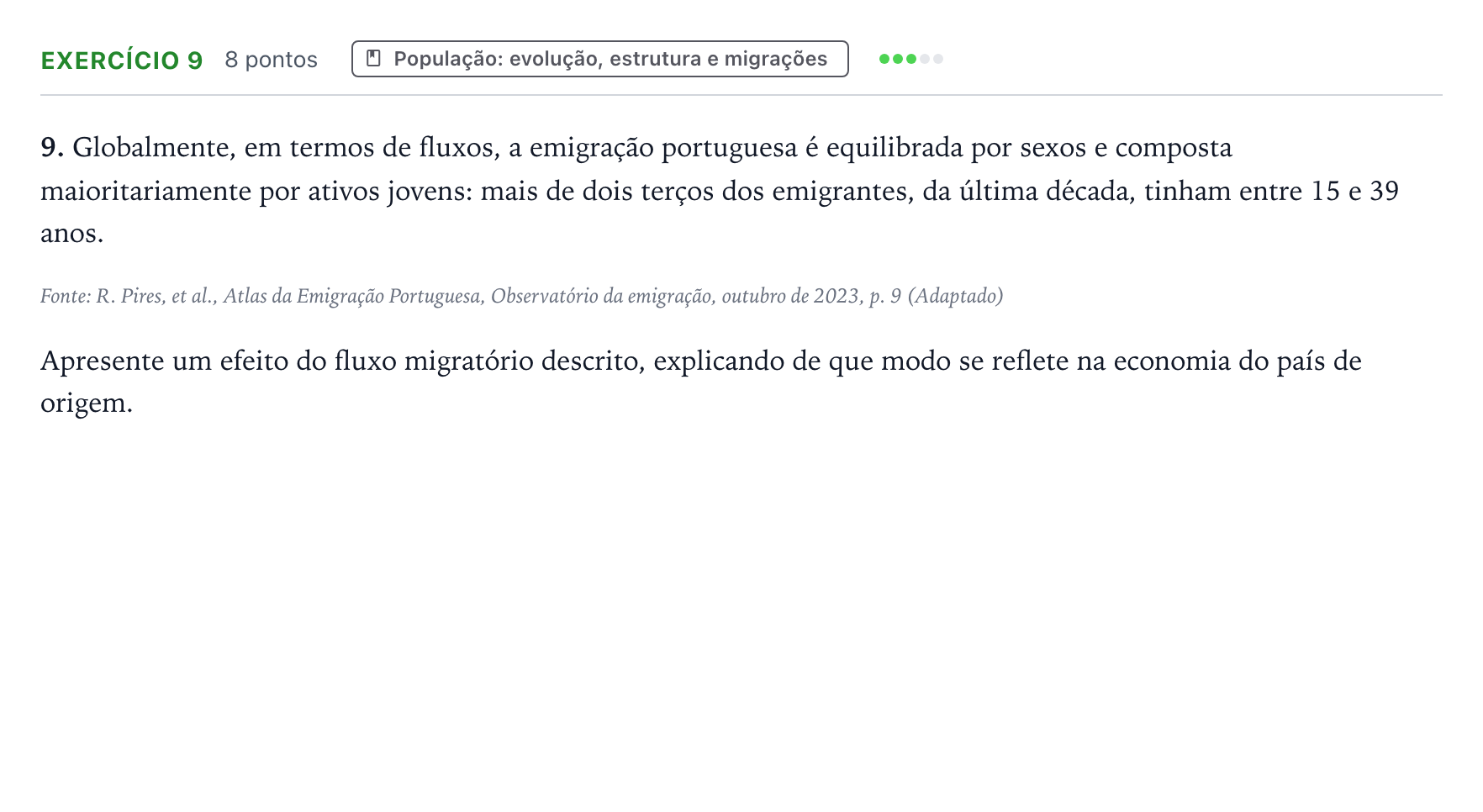 Enunciado: Exercício 9 · Exame Nacional Geografia A 2.ª fase 2025