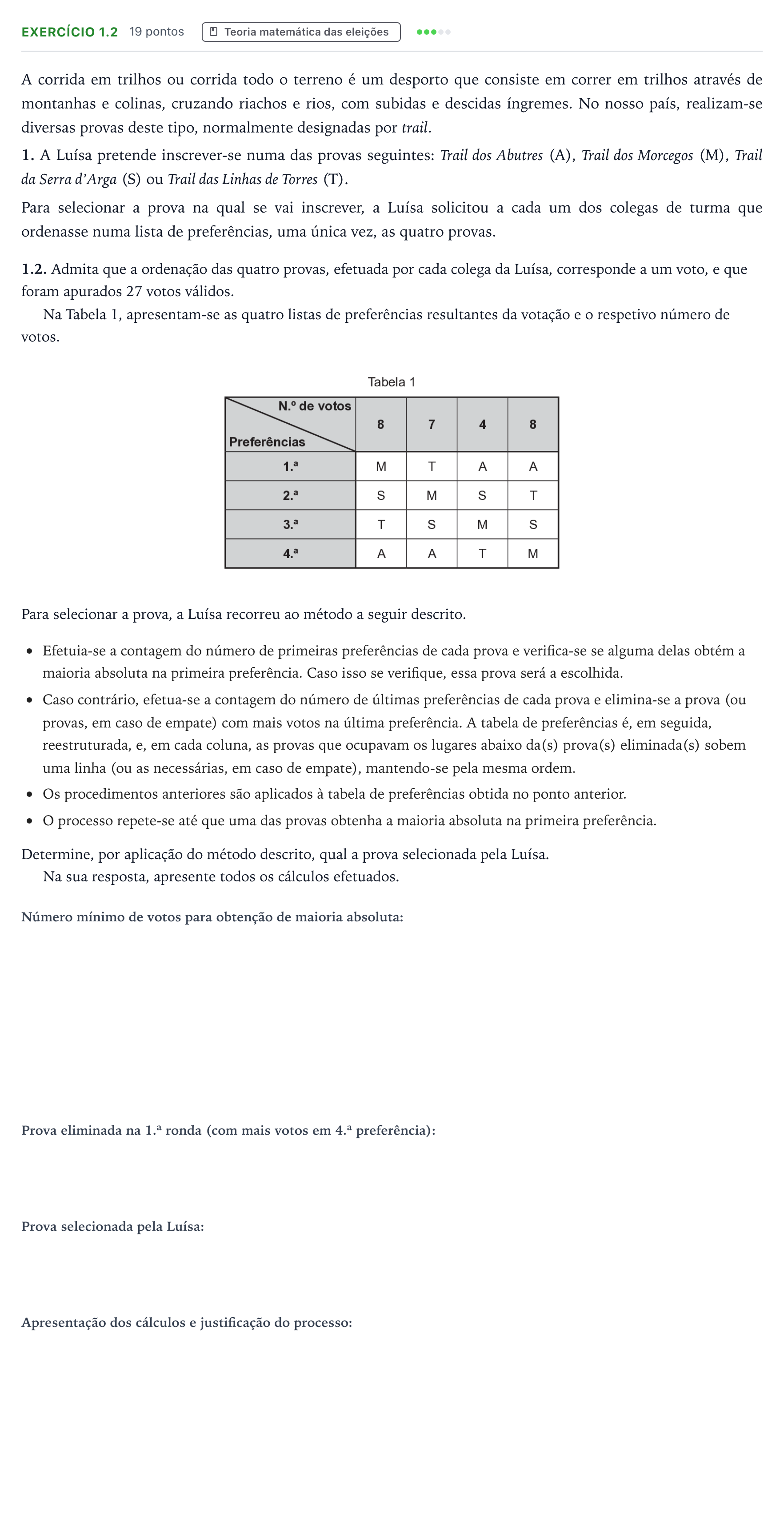 Enunciado: Exercício 1.2 · Exame Nacional Matemática Aplicada às Ciências Sociais 2.ª fase 2025