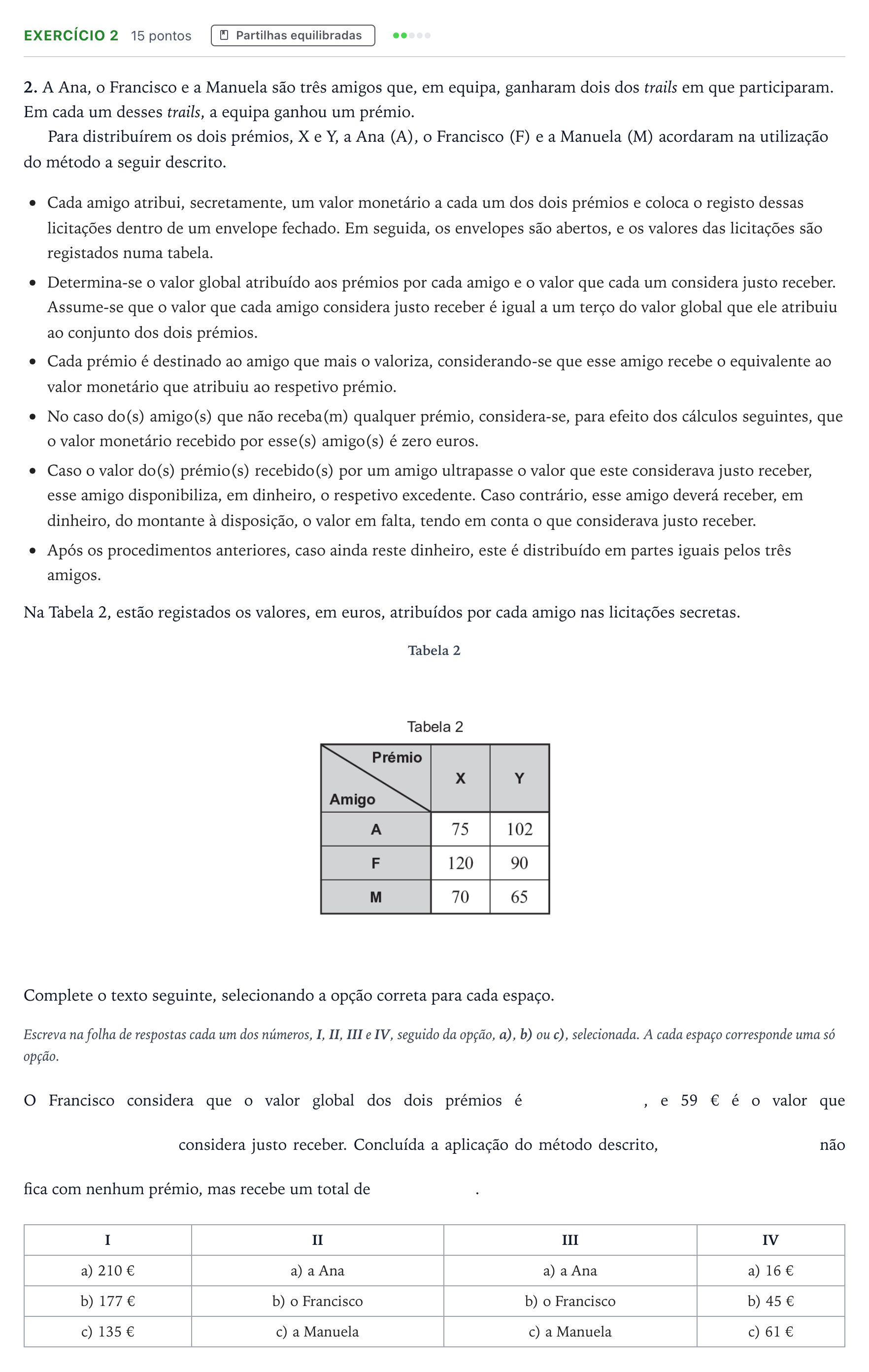 Enunciado: Exercício 2 · Exame Nacional Matemática Aplicada às Ciências Sociais 2.ª fase 2025