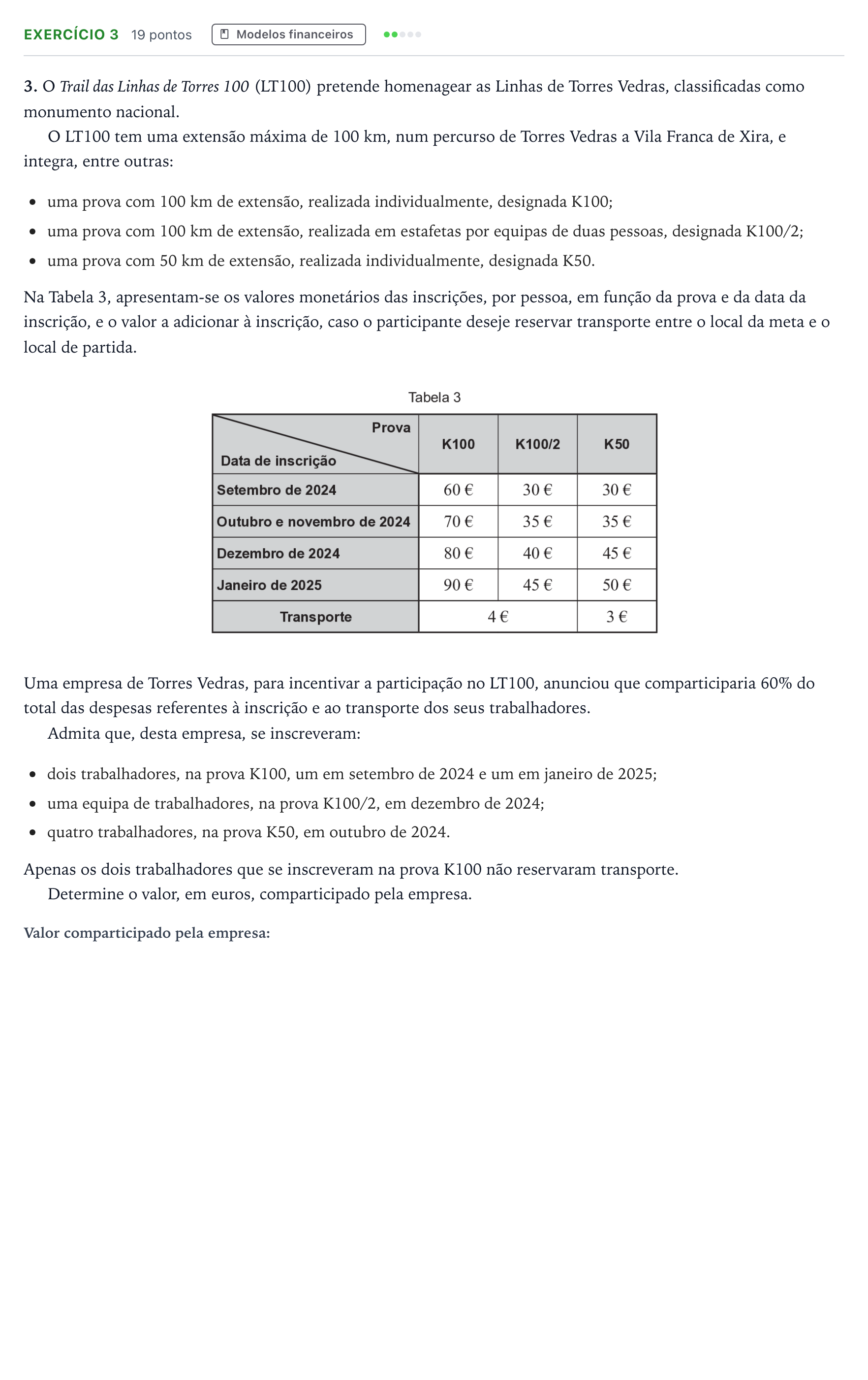 Enunciado: Exercício 3 · Exame Nacional Matemática Aplicada às Ciências Sociais 2.ª fase 2025