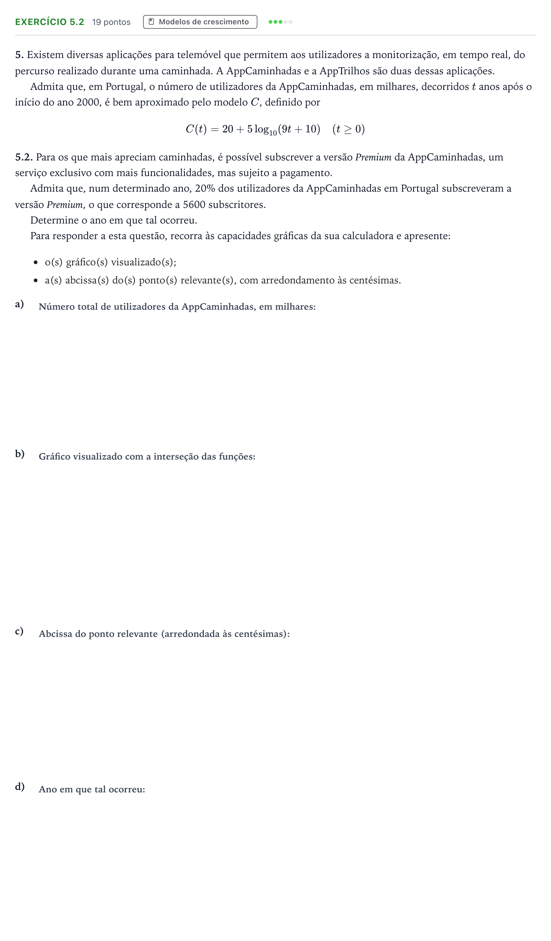 Enunciado: Exercício 5.2 · Exame Nacional Matemática Aplicada às Ciências Sociais 2.ª fase 2025