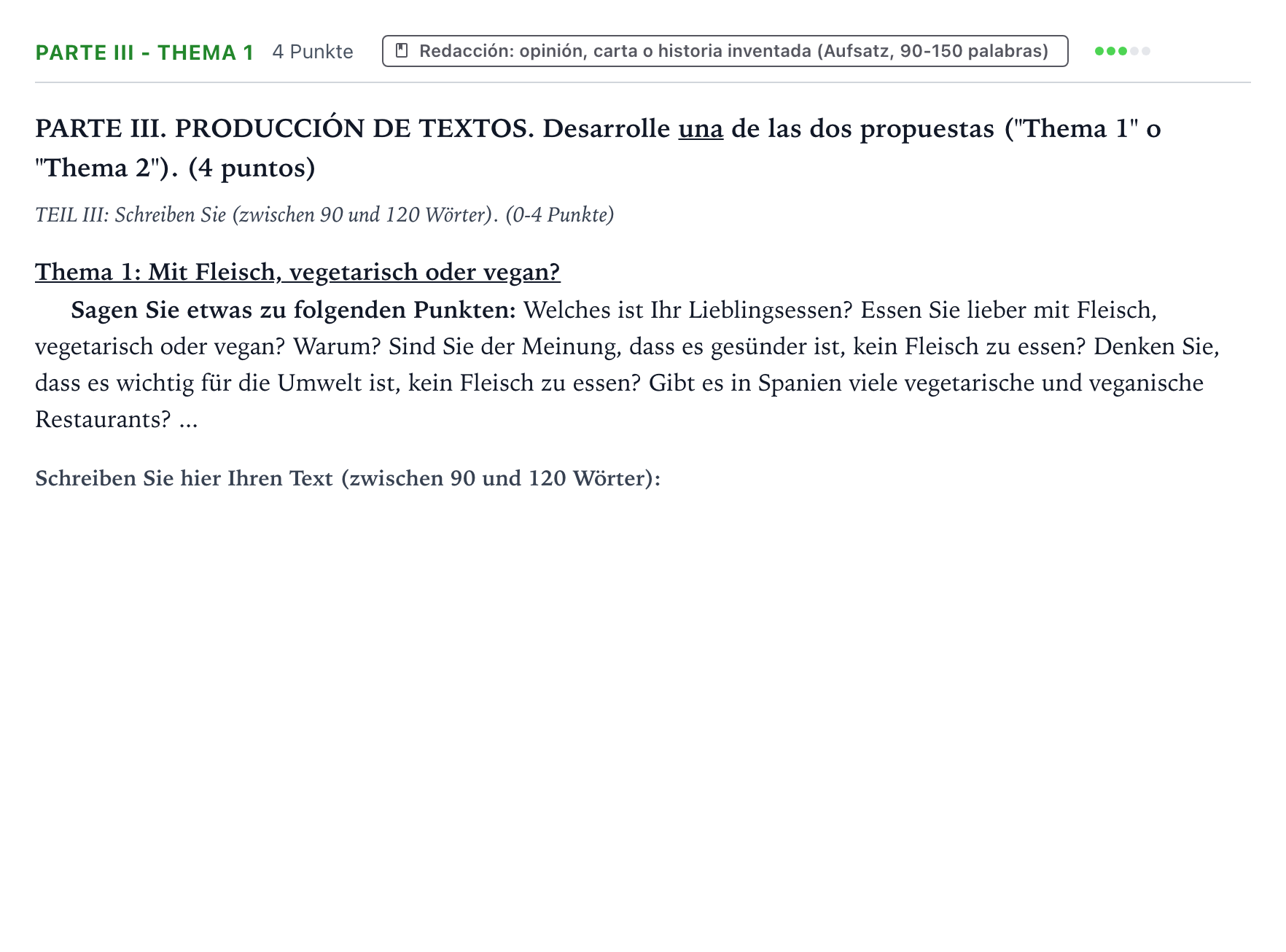 Enunciado: Ejercicio Parte III - Thema 1 · Alemán PAU Castilla y León Ordinaria 2024