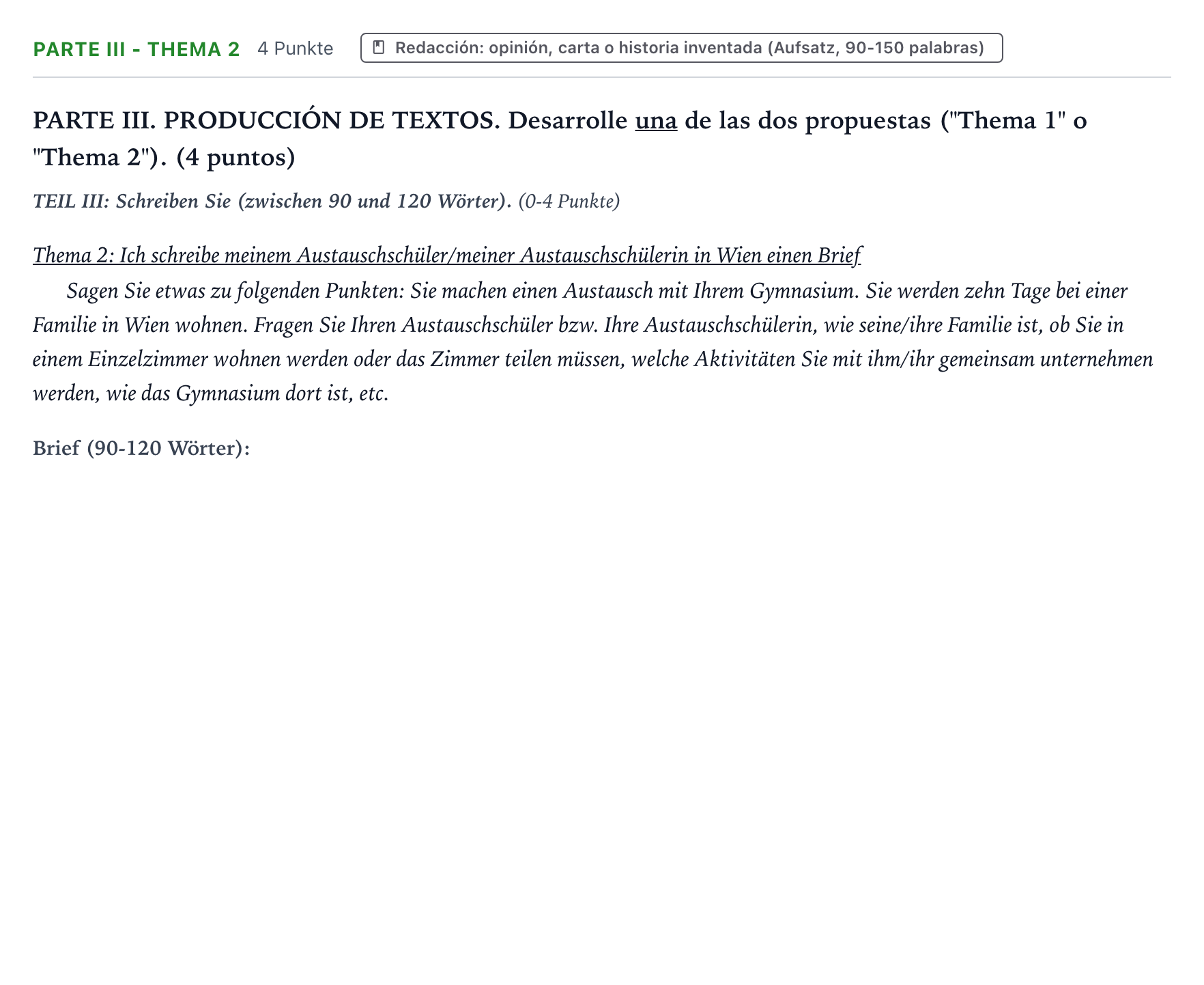 Enunciado: Ejercicio Parte III - Thema 2 · Alemán PAU Castilla y León Ordinaria 2024