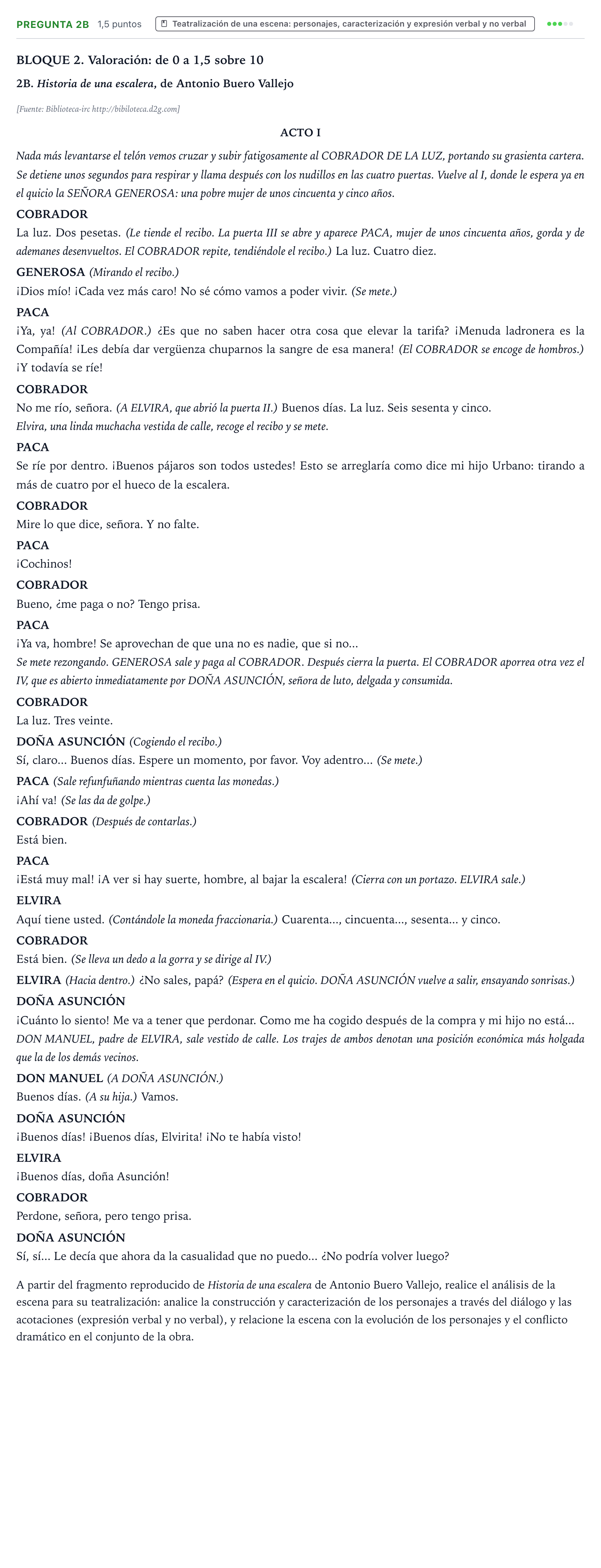 Enunciado: Pregunta 2B · Artes Escénicas PAU Castilla y León Ordinaria 2024