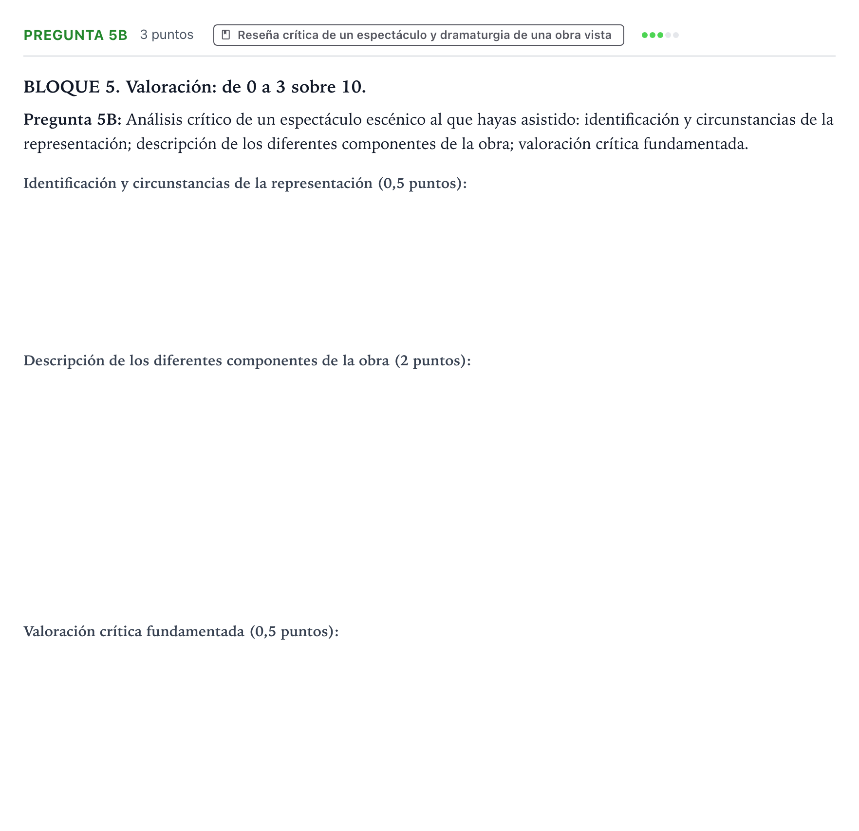 Enunciado: Pregunta 5B · Artes Escénicas PAU Castilla y León Extraordinaria (Fase Mejora de Nota) 2024