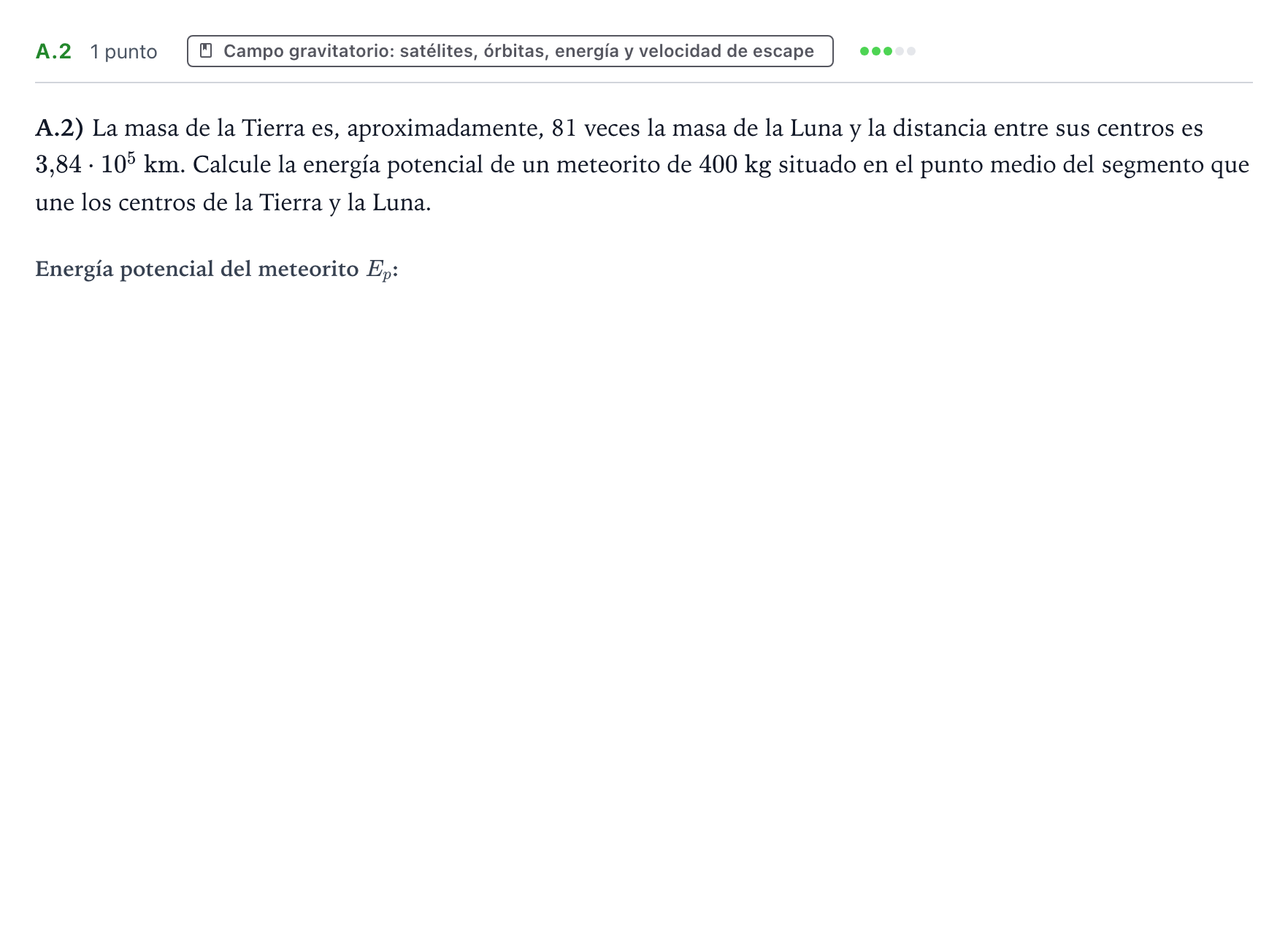 Enunciado: Ejercicio A.2 · Física PAU Castilla y León Extraordinaria 2024
