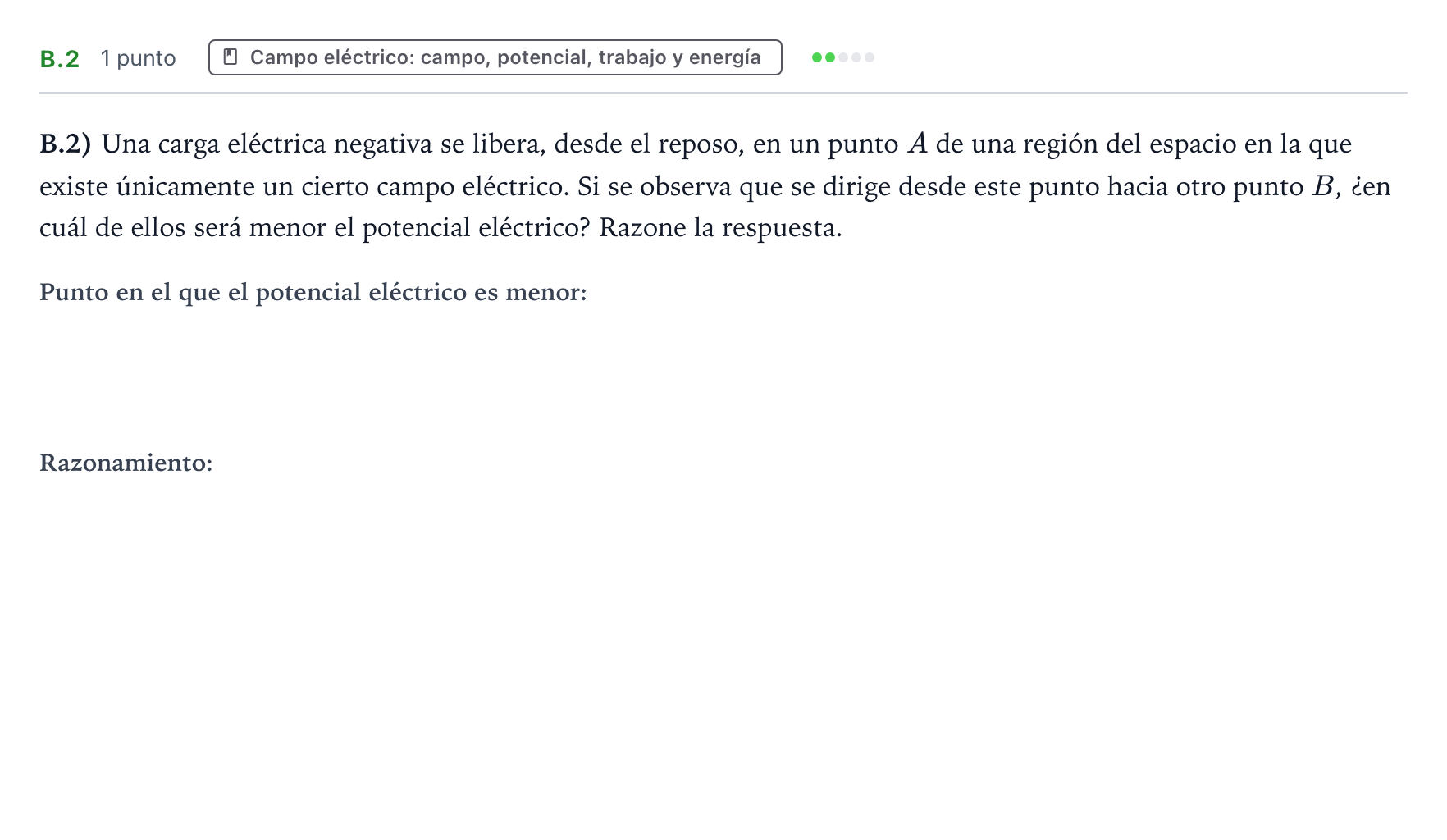 Enunciado: Ejercicio B.2 · Física PAU Castilla y León Extraordinaria 2024
