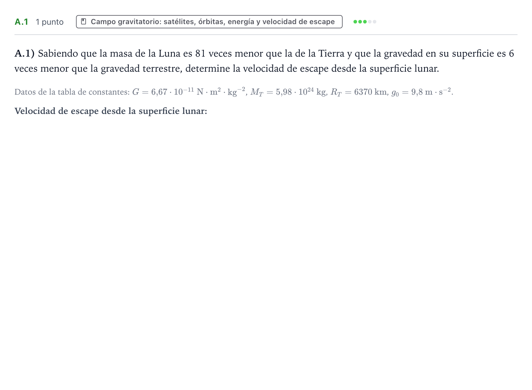 Enunciado: Ejercicio A.1 · Física PAU Castilla y León Ordinaria 2024