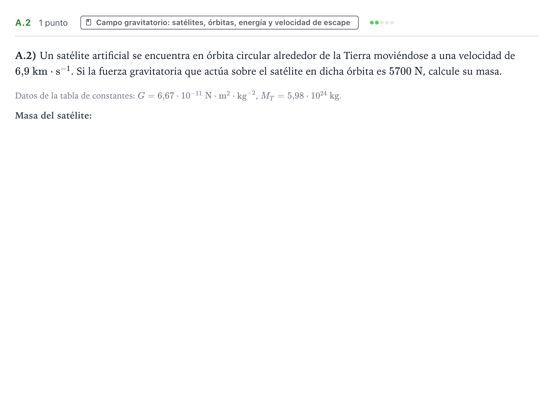 Enunciado: Ejercicio A.2 · Física PAU Castilla y León Ordinaria 2024