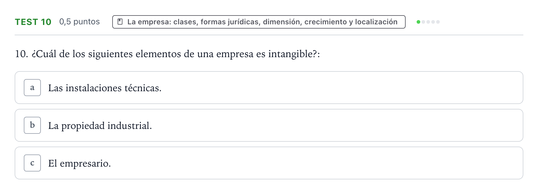 Enunciado: Ejercicio Test 10 · Empresa y Diseño de Modelos de Negocio PAU Castilla y León Extraordinaria 2024
