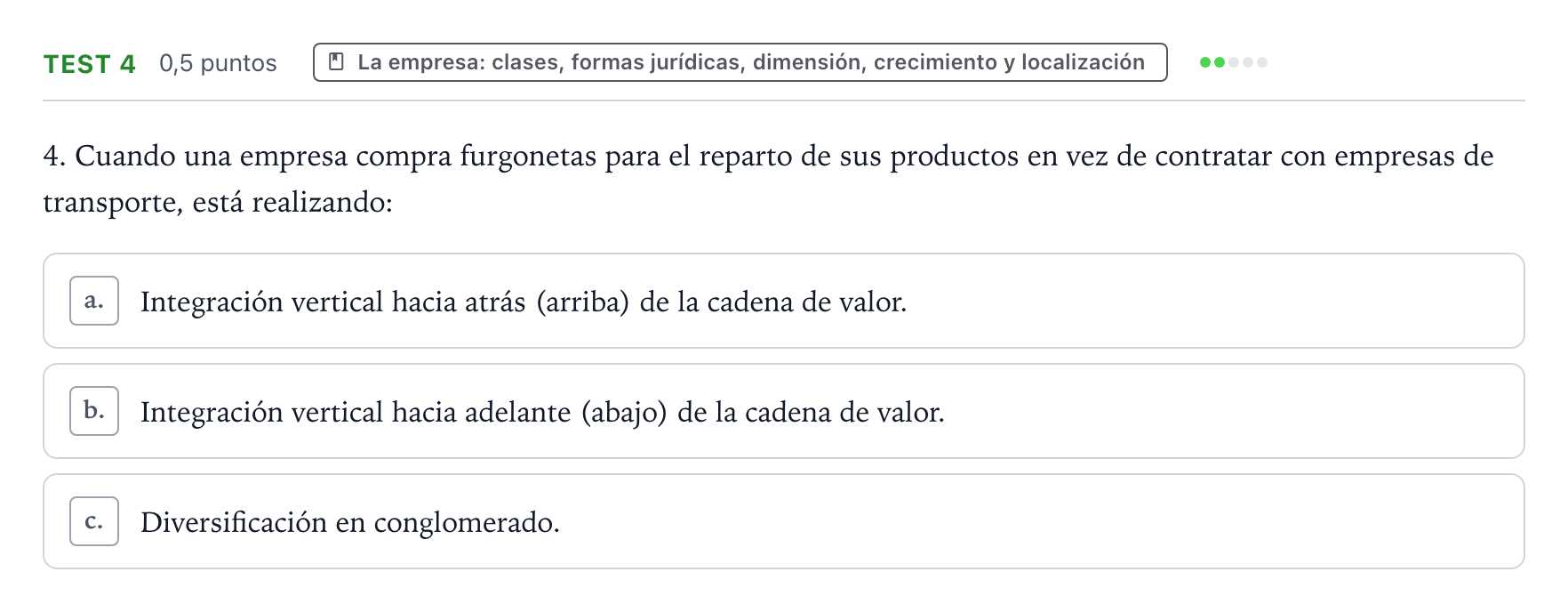 Enunciado: Ejercicio Test 4 · Empresa y Diseño de Modelos de Negocio PAU Castilla y León Extraordinaria 2024