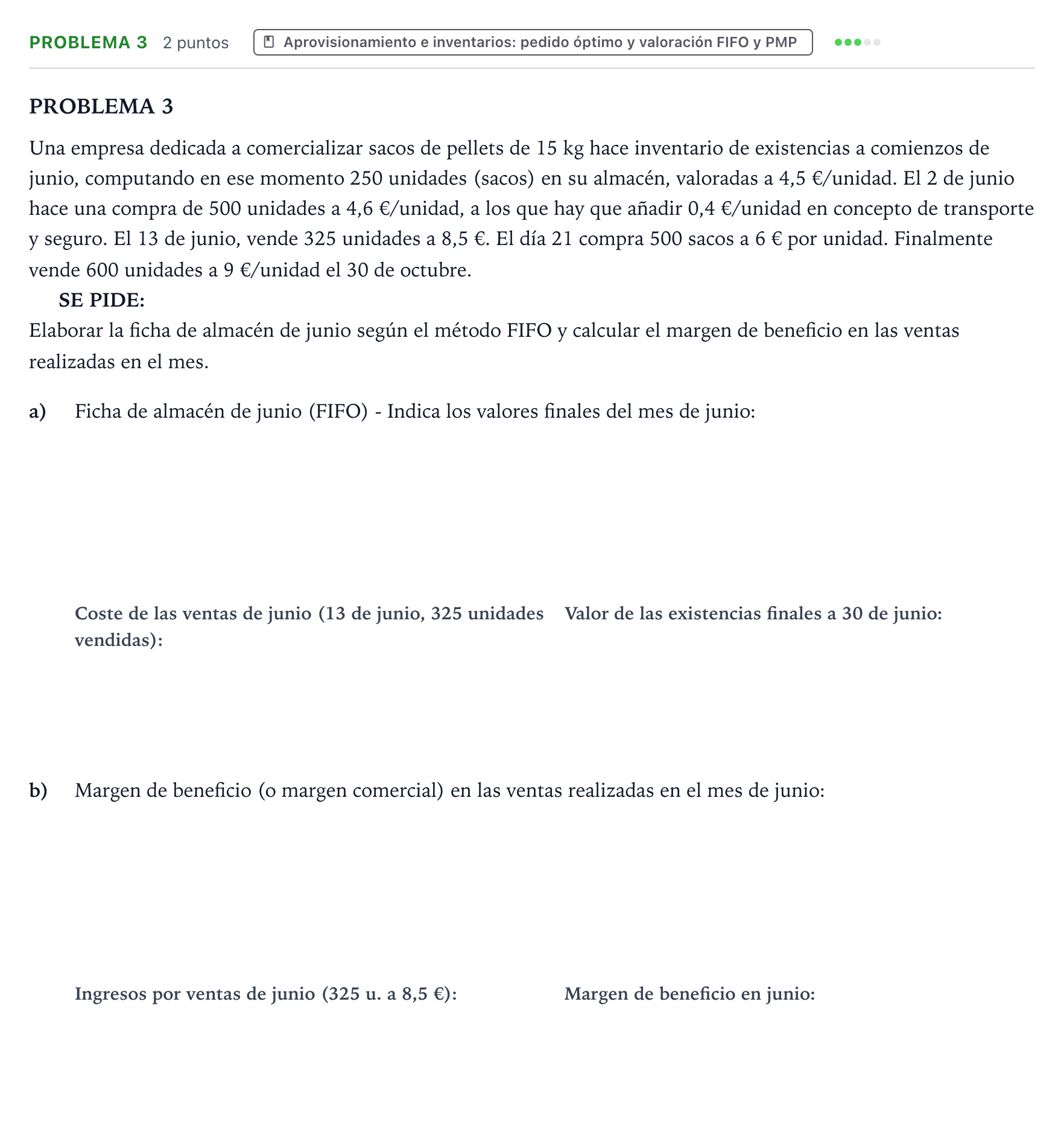 Enunciado: Problema 3 · Empresa y Diseño de Modelos de Negocio PAU Castilla y León Ordinaria 2024