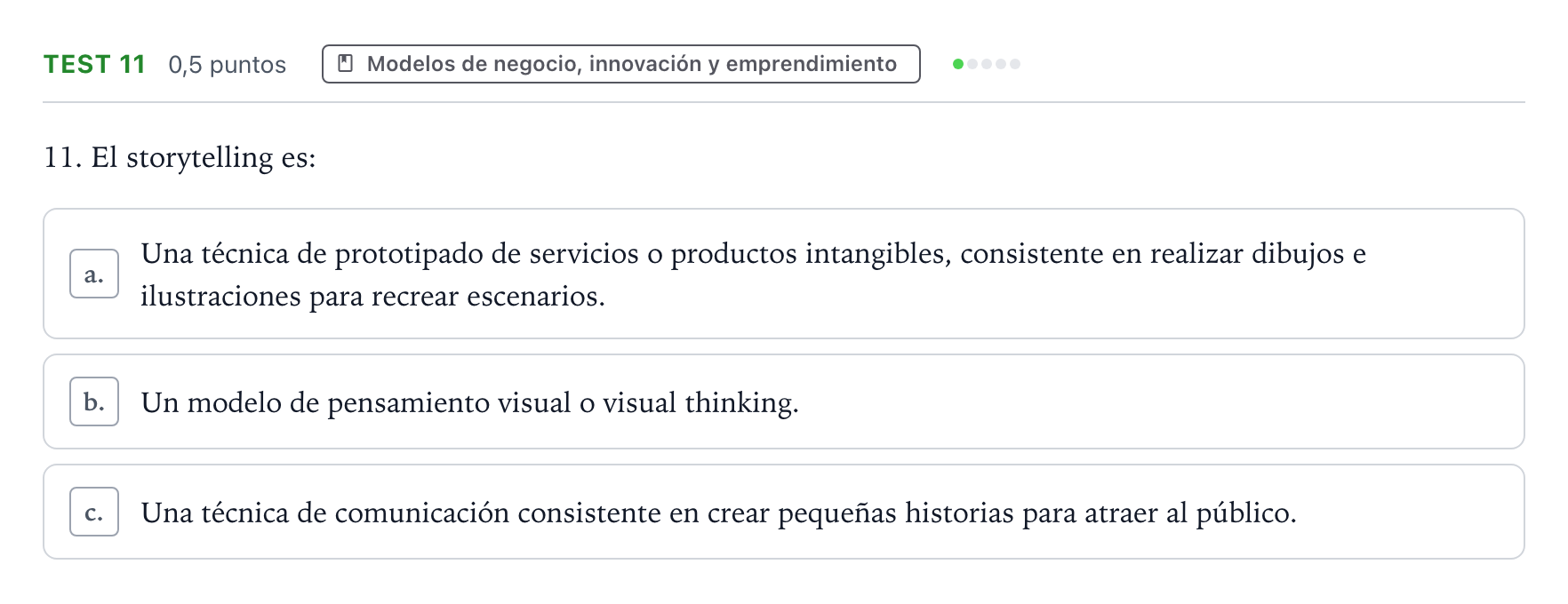 Enunciado: Ejercicio Test 11 · Empresa y Diseño de Modelos de Negocio PAU Castilla y León Ordinaria 2024