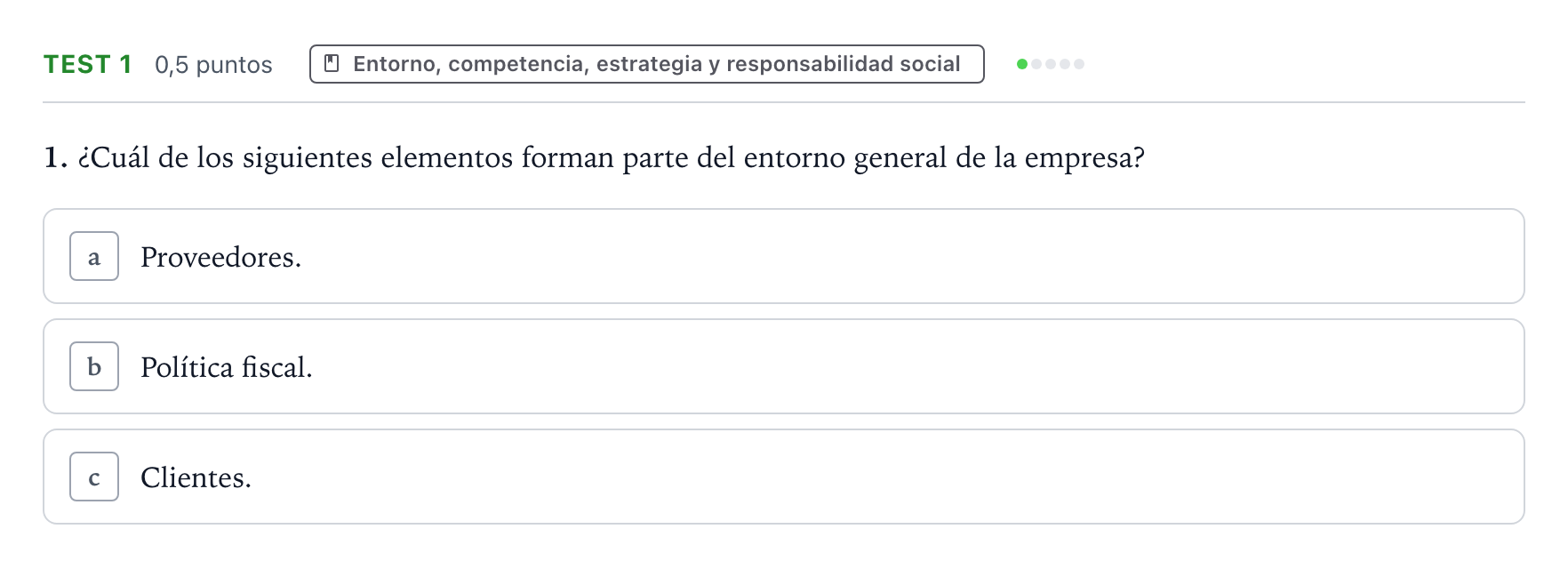 Enunciado: Ejercicio Test 1 · Empresa y Diseño de Modelos de Negocio PAU Castilla y León Ordinaria 2024