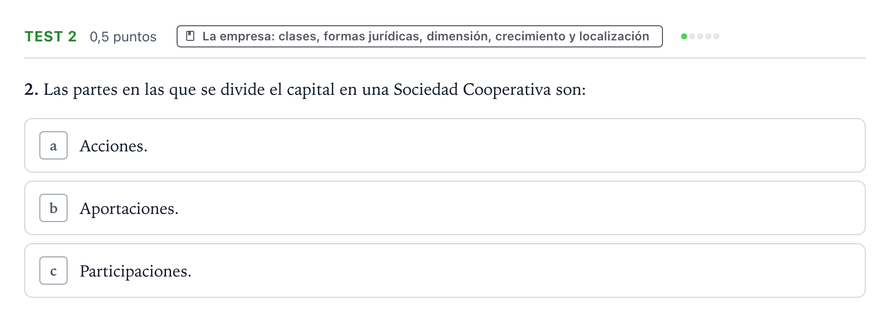 Enunciado: Ejercicio Test 2 · Empresa y Diseño de Modelos de Negocio PAU Castilla y León Ordinaria 2024