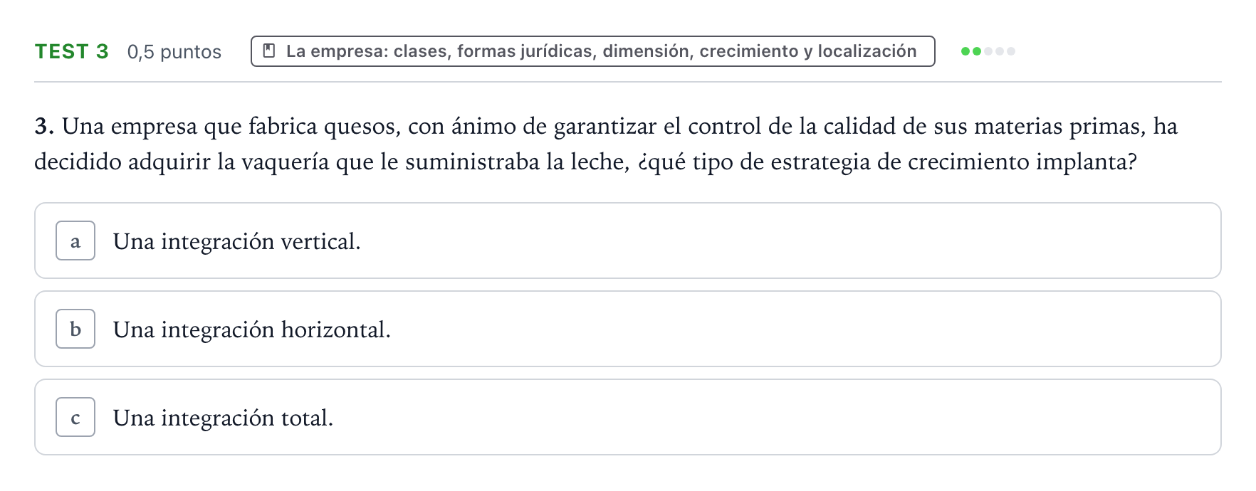 Enunciado: Ejercicio Test 3 · Empresa y Diseño de Modelos de Negocio PAU Castilla y León Ordinaria 2024