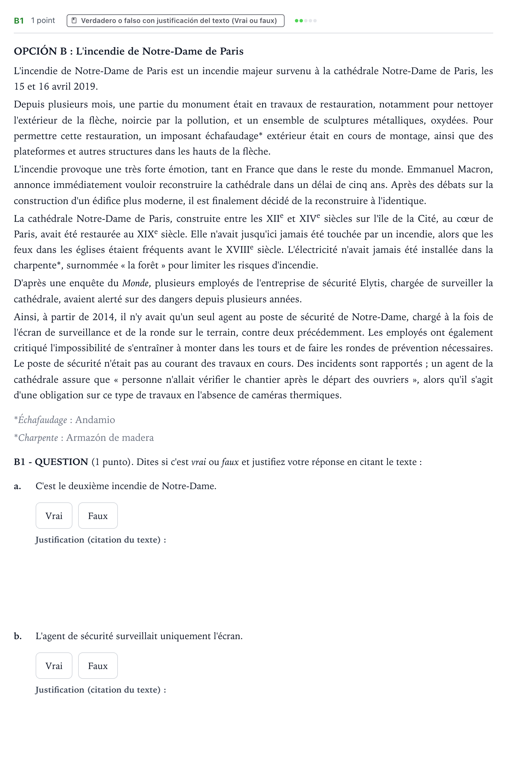 Enunciado: Ejercicio B1 · Francés PAU Castilla y León Extraordinaria 2024