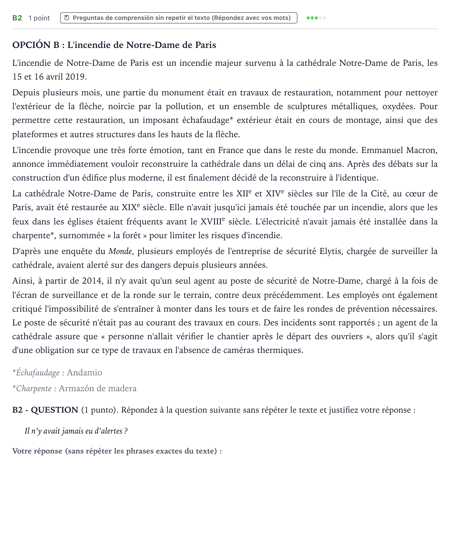 Enunciado: Ejercicio B2 · Francés PAU Castilla y León Extraordinaria 2024