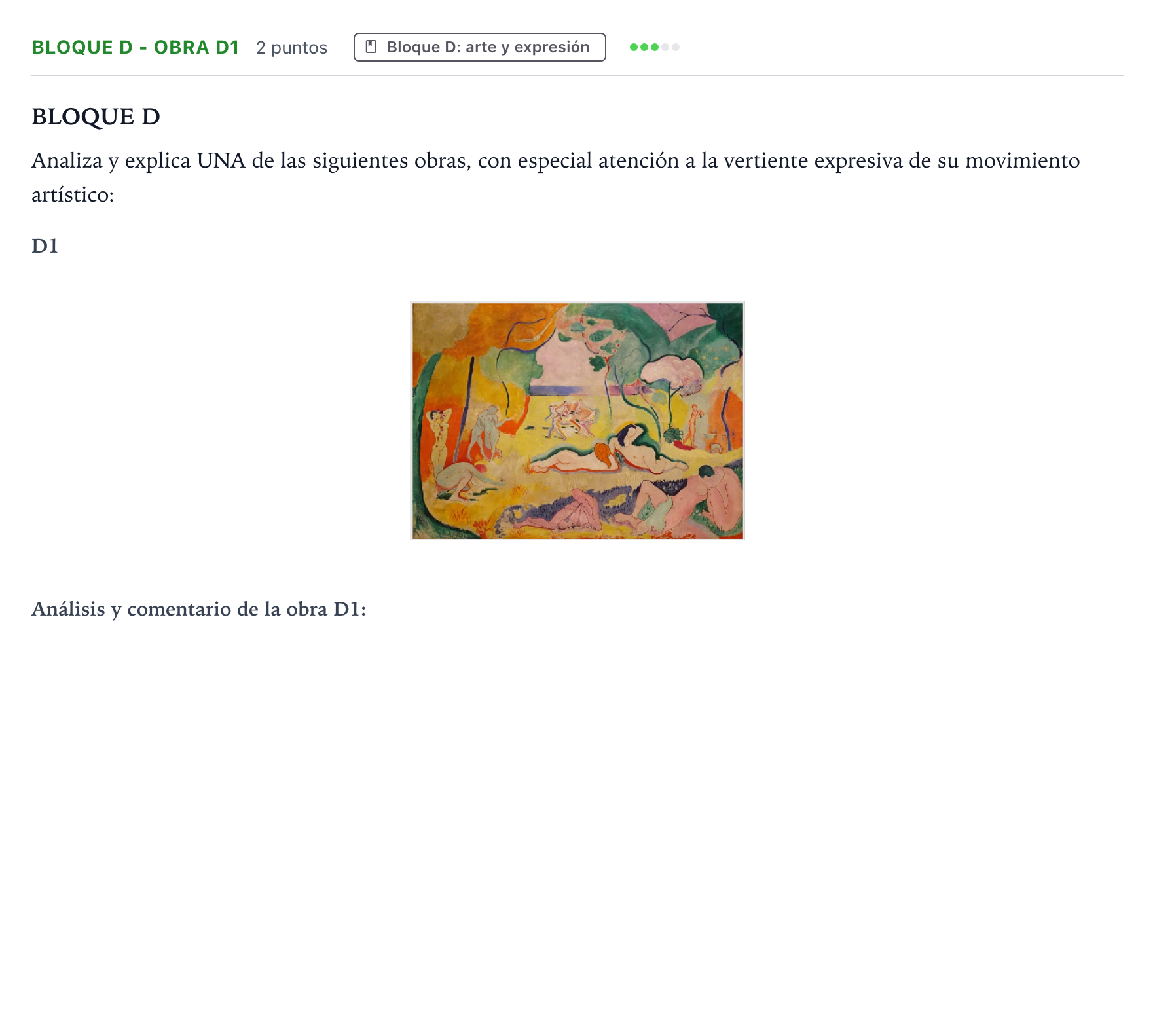Enunciado: Bloque D - Obra D1 · Fundamentos Artísticos PAU Castilla y León Ordinaria (Fase Mejora de Nota) 2024