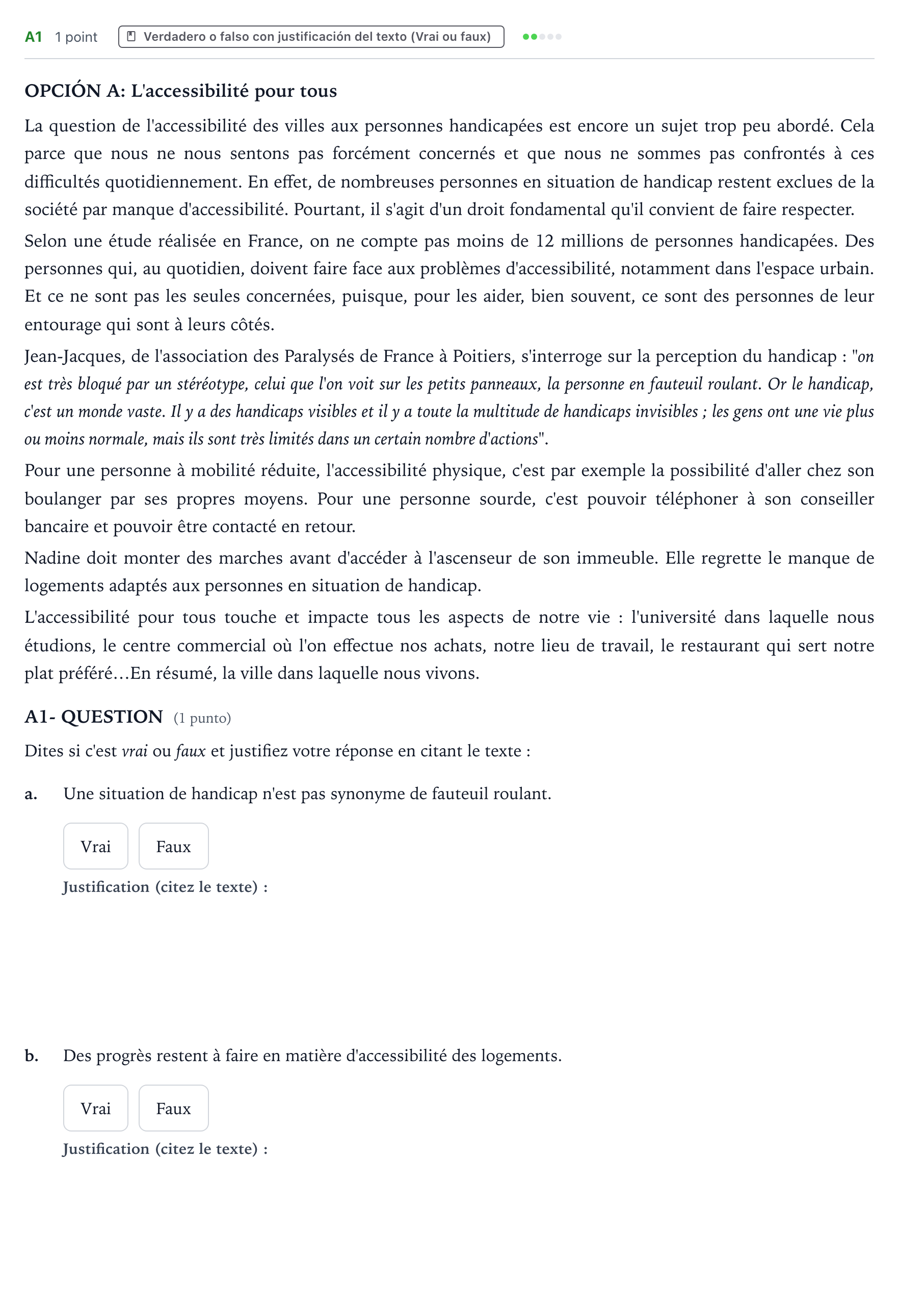 Enunciado: Ejercicio A1 · Francés PAU Castilla y León Ordinaria 2024