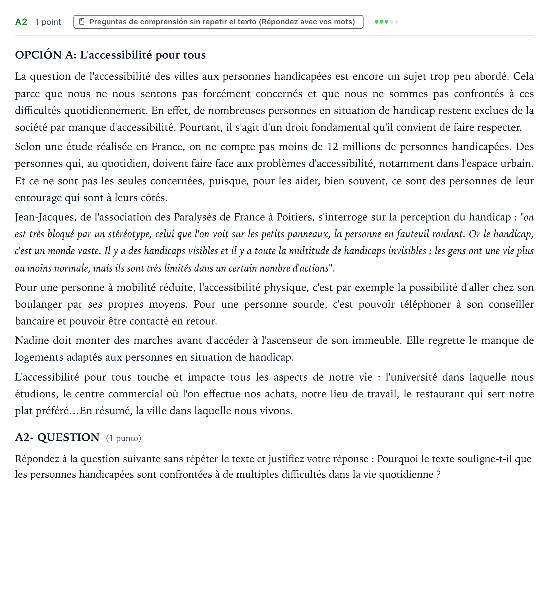 Enunciado: Ejercicio A2 · Francés PAU Castilla y León Ordinaria 2024