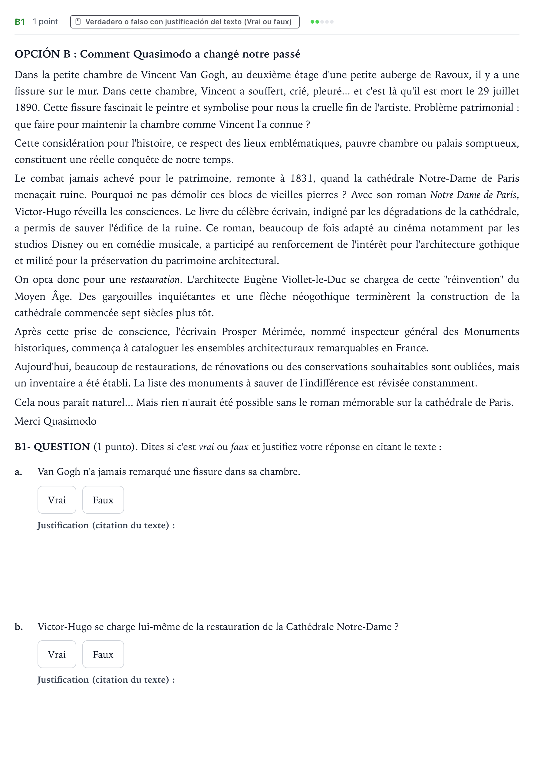 Enunciado: Ejercicio B1 · Francés PAU Castilla y León Ordinaria 2024
