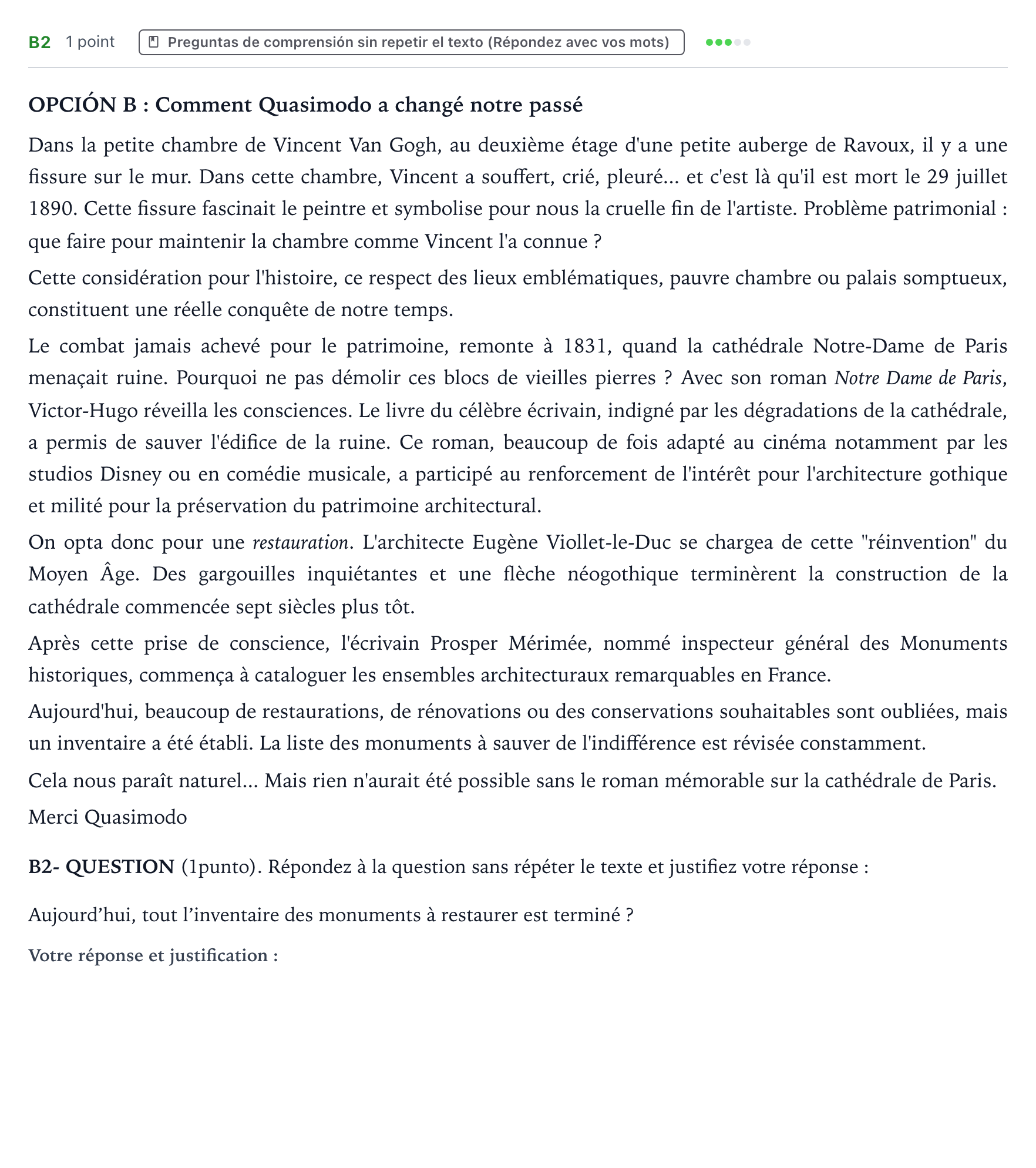 Enunciado: Ejercicio B2 · Francés PAU Castilla y León Ordinaria 2024