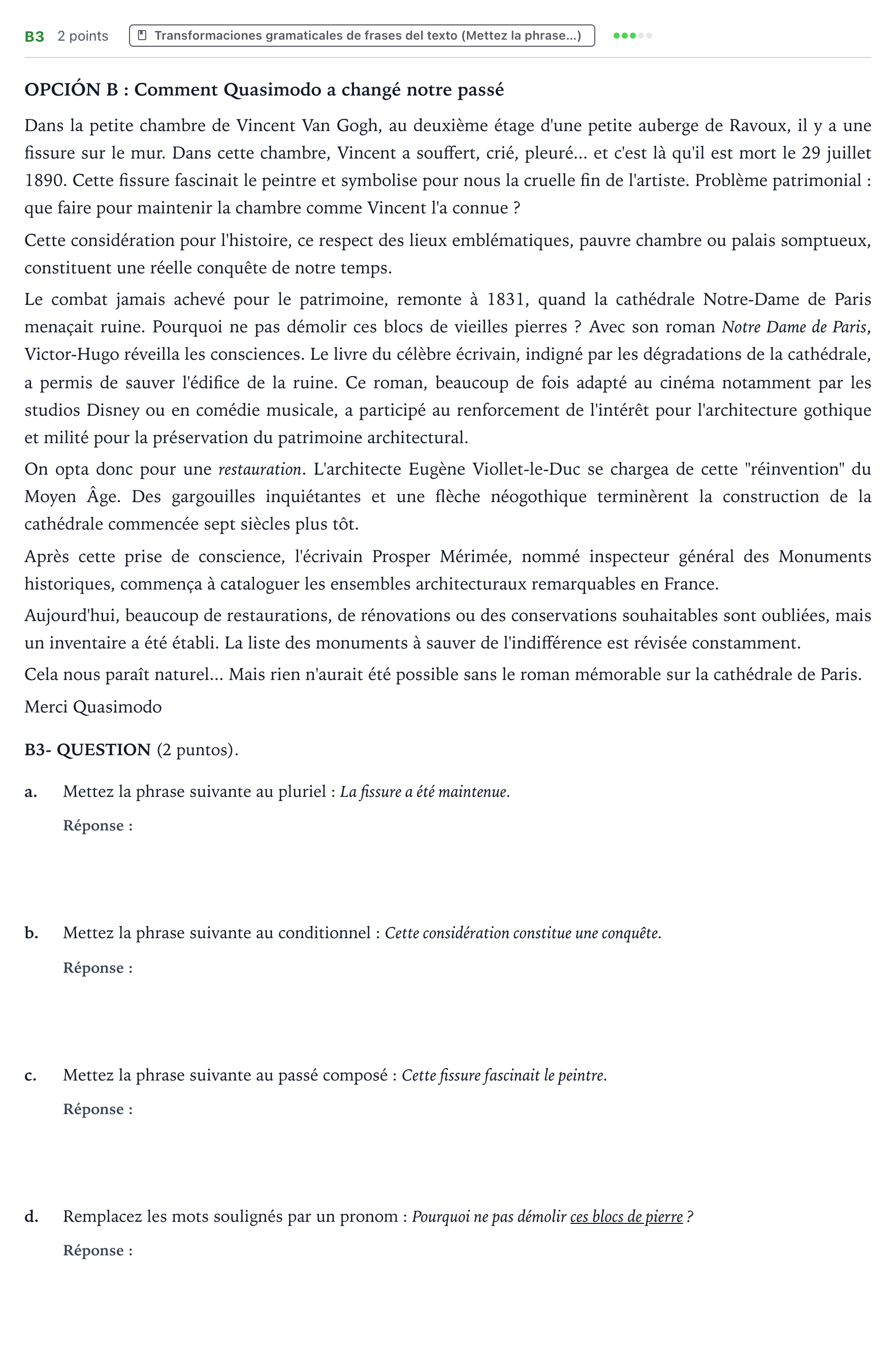 Enunciado: Ejercicio B3 · Francés PAU Castilla y León Ordinaria 2024