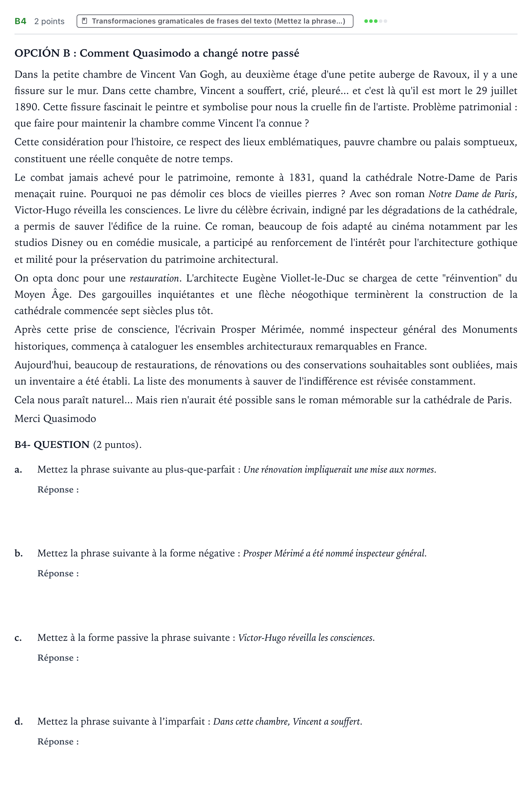 Enunciado: Ejercicio B4 · Francés PAU Castilla y León Ordinaria 2024