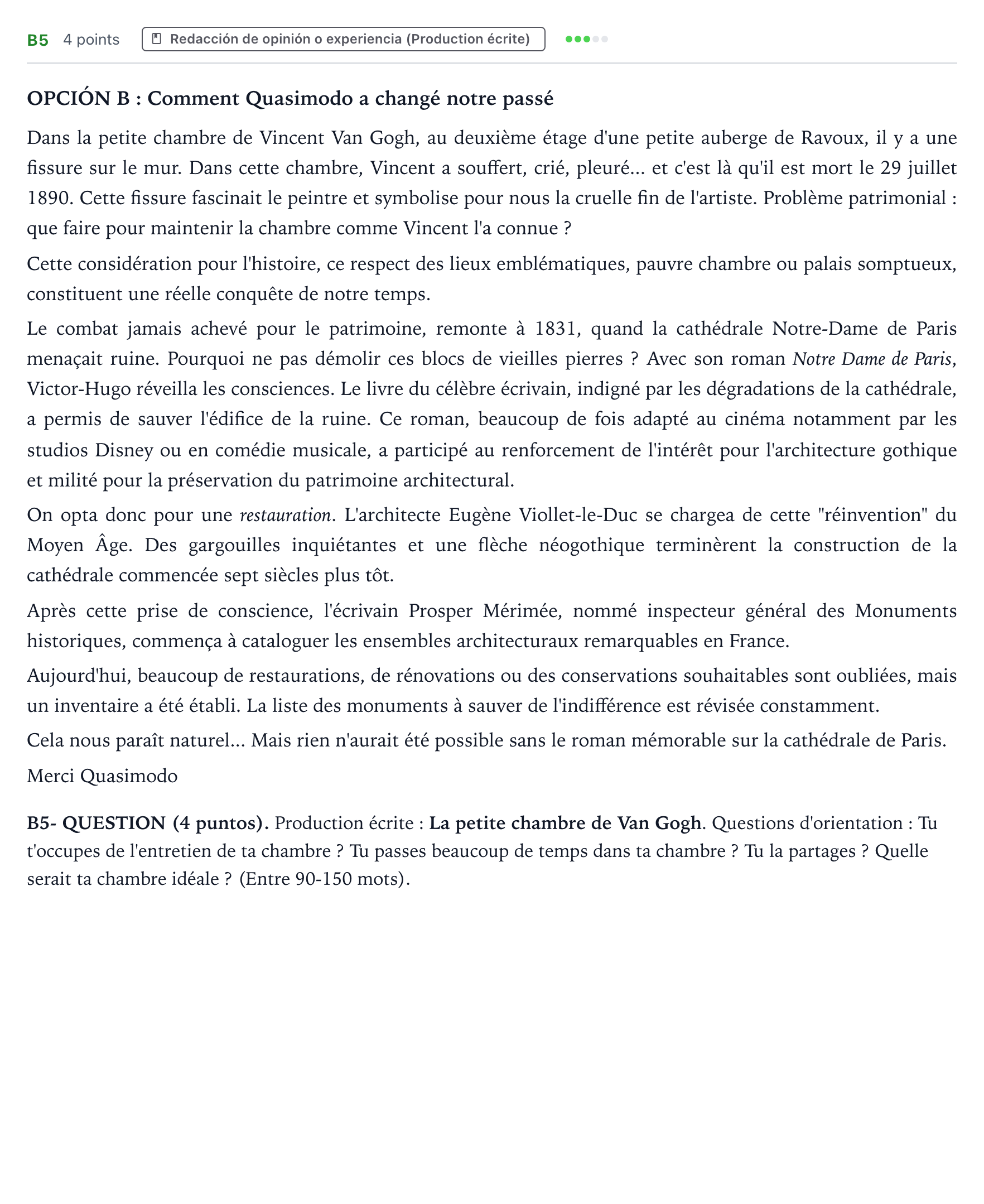 Enunciado: Ejercicio B5 · Francés PAU Castilla y León Ordinaria 2024