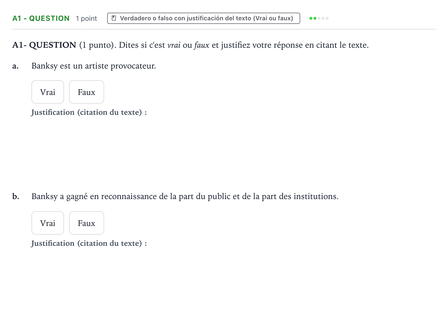 Enunciado: Ejercicio A1 - QUESTION · Francés PAU Castilla y León Extraordinaria (Fase Mejora de Nota) 2024